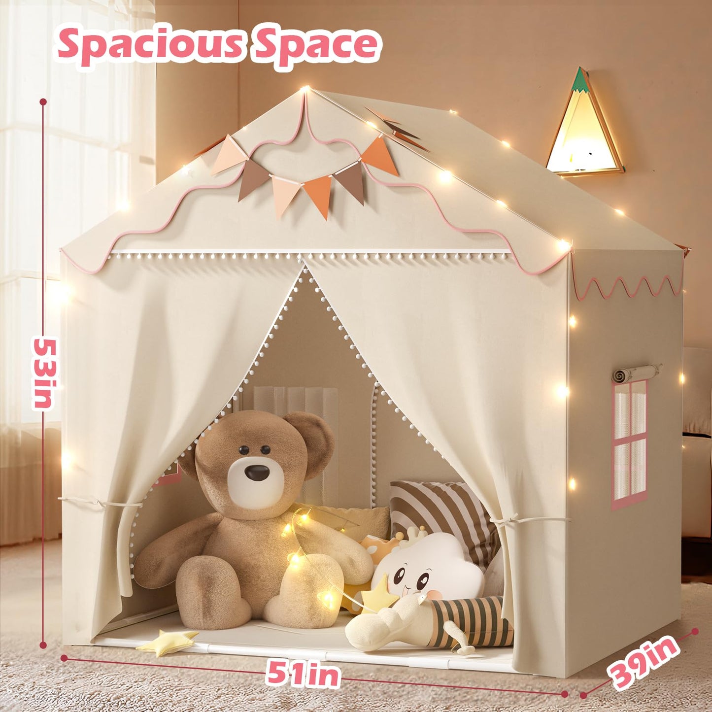 TreeStone 2-Door Kids Play Tent with Padded Mat & Light — Large Indoor/Outdoor Playhouse