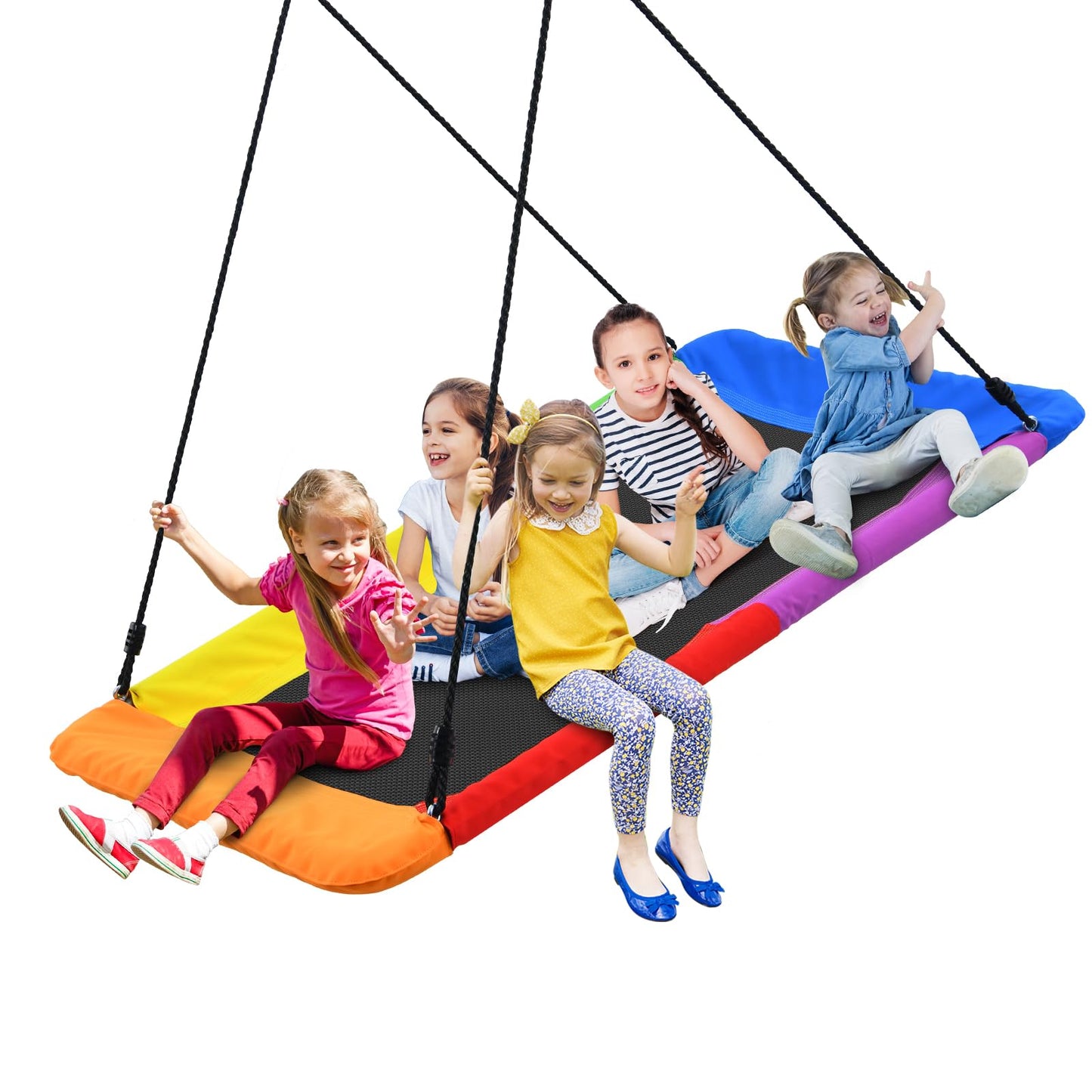 Trekassy 60-Inch Rectangle Platform Tree Swing – 700 lb Capacity, All-Weather Outdoor Swing for Kids & Adults (Rainbow)