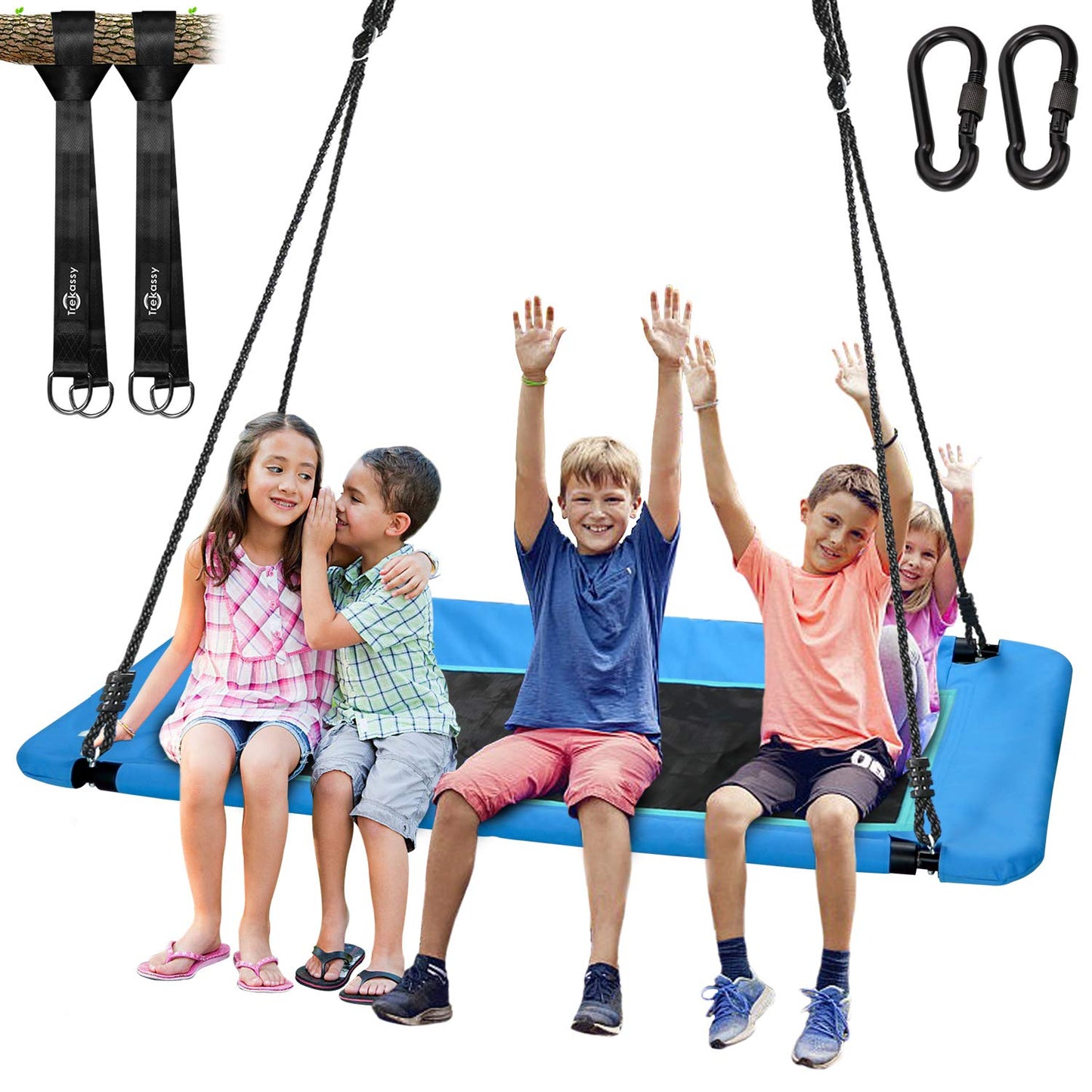 Trekassy 60-Inch Rectangle Tree Swing - 700 lb Capacity, Waterproof Platform, Installation Kit (Blue)