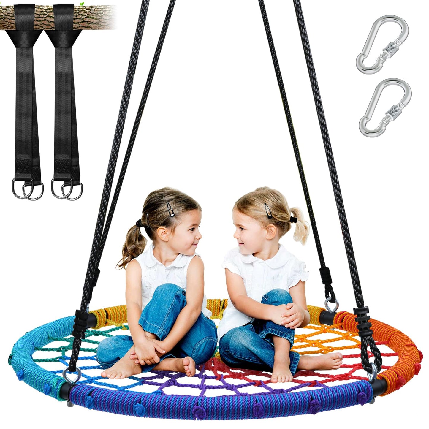 Trekassy 750lbs 40-inch Spider Web Saucer Swing – Rainbow Outdoor Net Swing