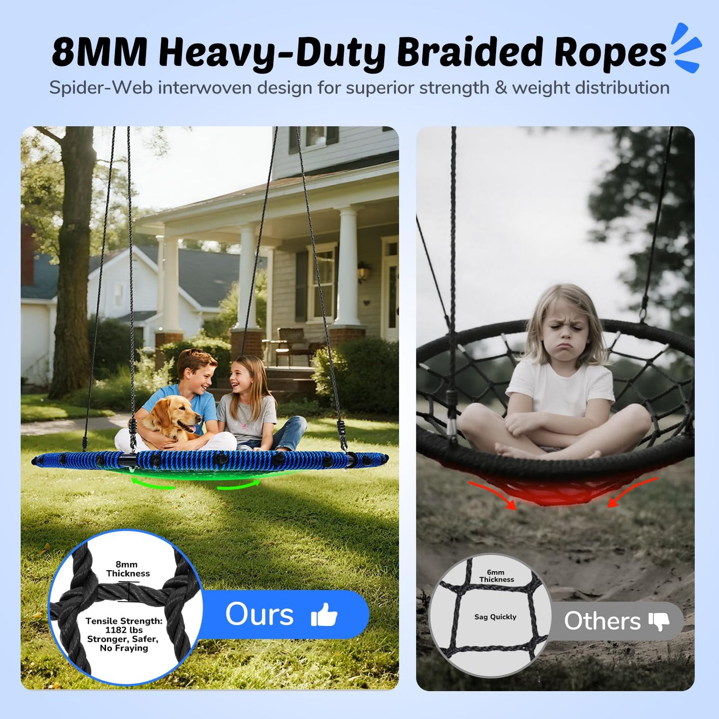 Trekassy 60" Large Spider Web Saucer Tree Swing – 750lbs Heavy-Duty Outdoor Net Swing