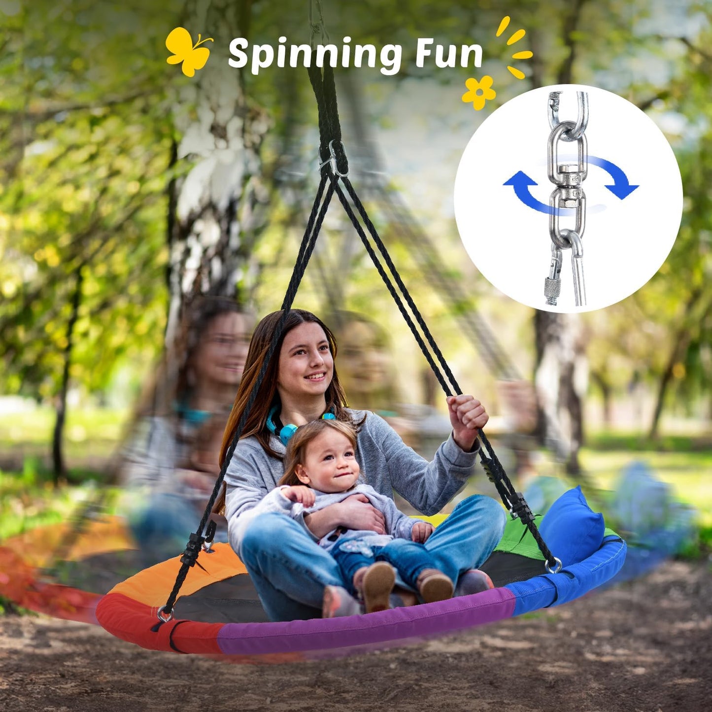 Trekassy 700lbs 40-inch Saucer Tree Swing – Outdoor 900D Oxford Fabric with Pillow, 360° Swivel, 2 Tree Straps
