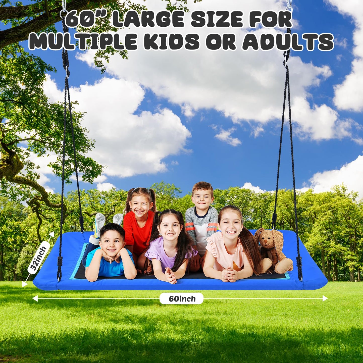 Trekassy 60-Inch Rectangle Tree Swing - 700 lb Capacity, Waterproof Platform, Installation Kit (Blue)