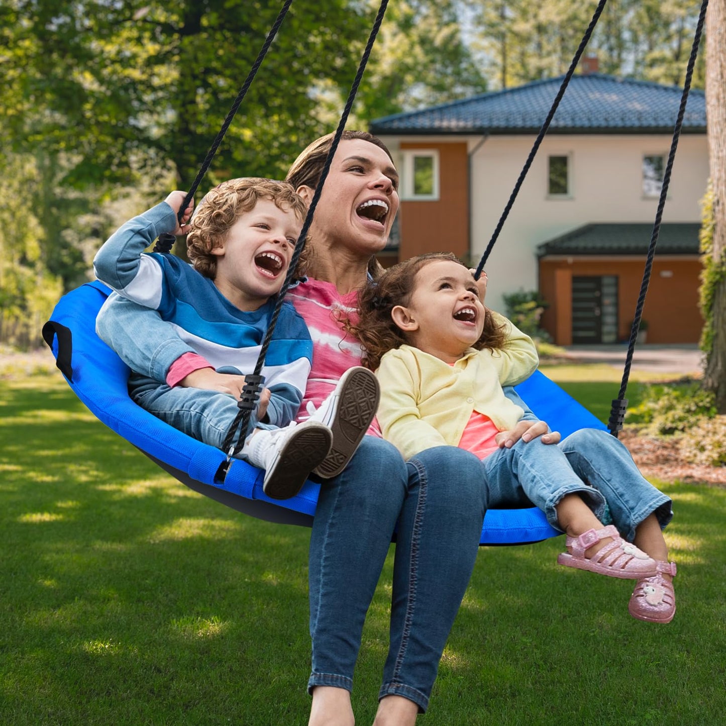 Trekassy 700lb 40" Saucer Tree Swing – Outdoor Textilene, Straps, Blue
