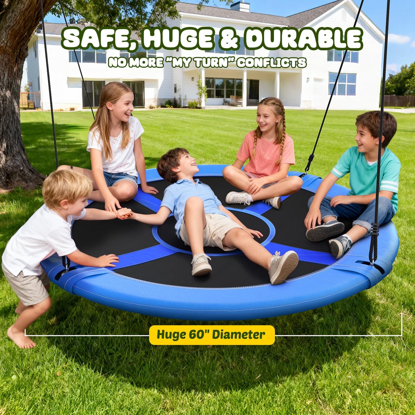 Trekassy 60-inch Large Saucer Tree Swing for Kids & Adults – 700 lb Capacity, 900D Oxford Waterproof, 2 Straps