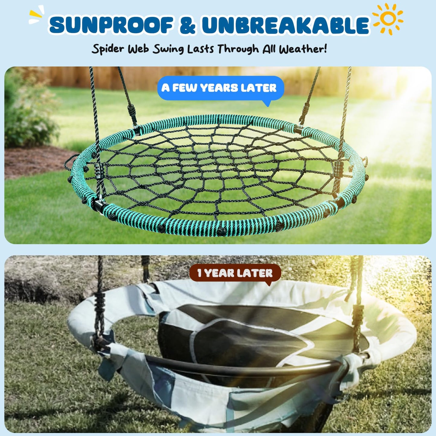 Trekassy 750lbs 40-inch Spider Web Saucer Tree Swing – Outdoor Net Swing with Steel Frame & Straps | Green