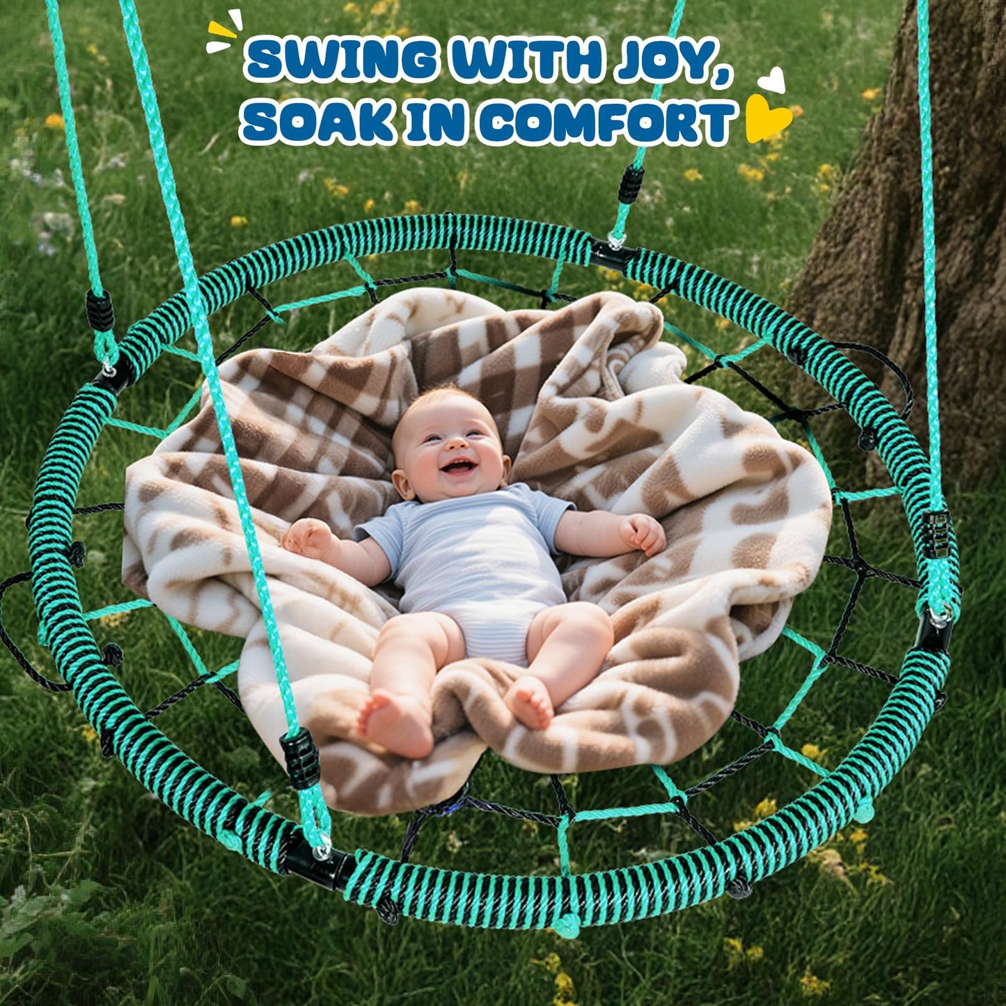 Trekassy 750lbs 40inch Spider Web Saucer Tree Swing – Outdoor Net Swing with Steel Frame & Straps