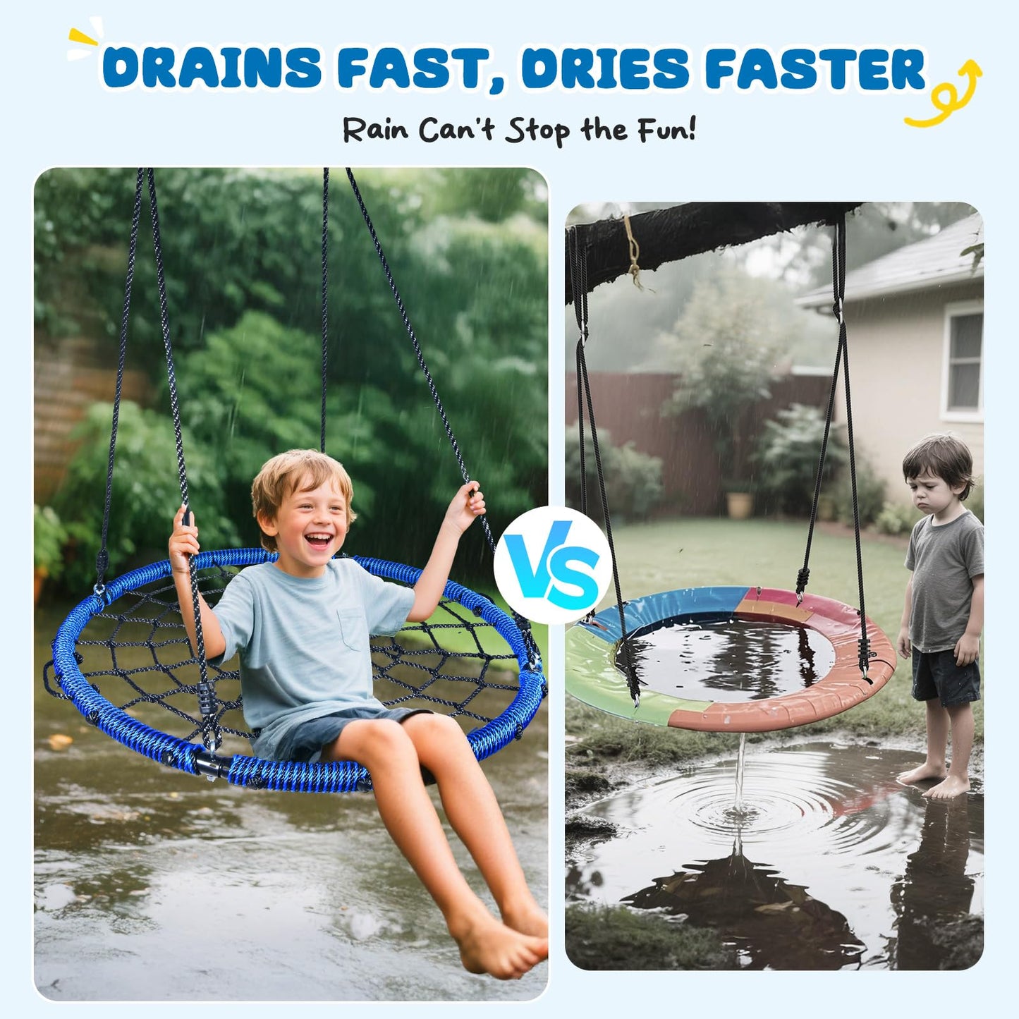 Trekassy 750lbs 40-inch Spider Web Saucer Tree Swing – Outdoor Net Swing with Steel Frame & 2 Straps (Blue)