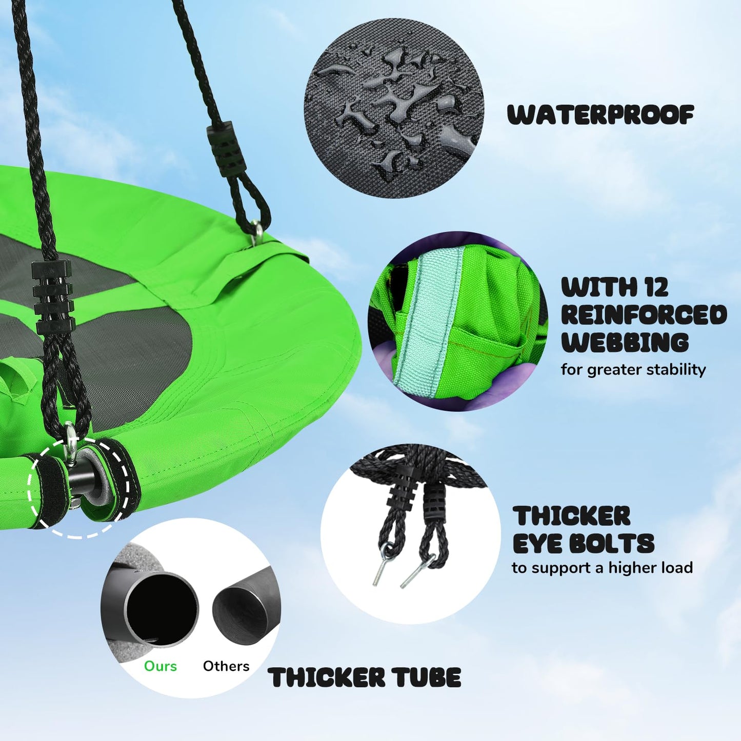 Trekassy 700lb 40-Inch Saucer Tree Swing for Kids & Adults — 900D Oxford Seat, Rust-Resistant Steel Frame, 2 Tree Straps