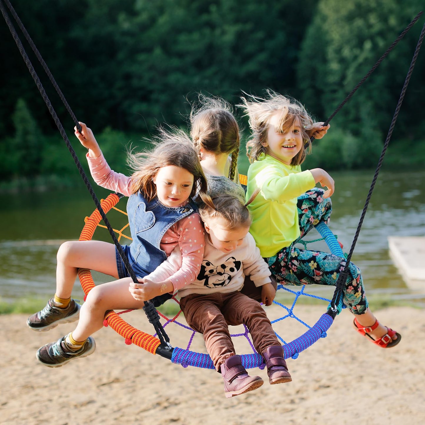 Trekassy 750lbs 40-inch Spider Web Saucer Swing – Rainbow Outdoor Net Swing