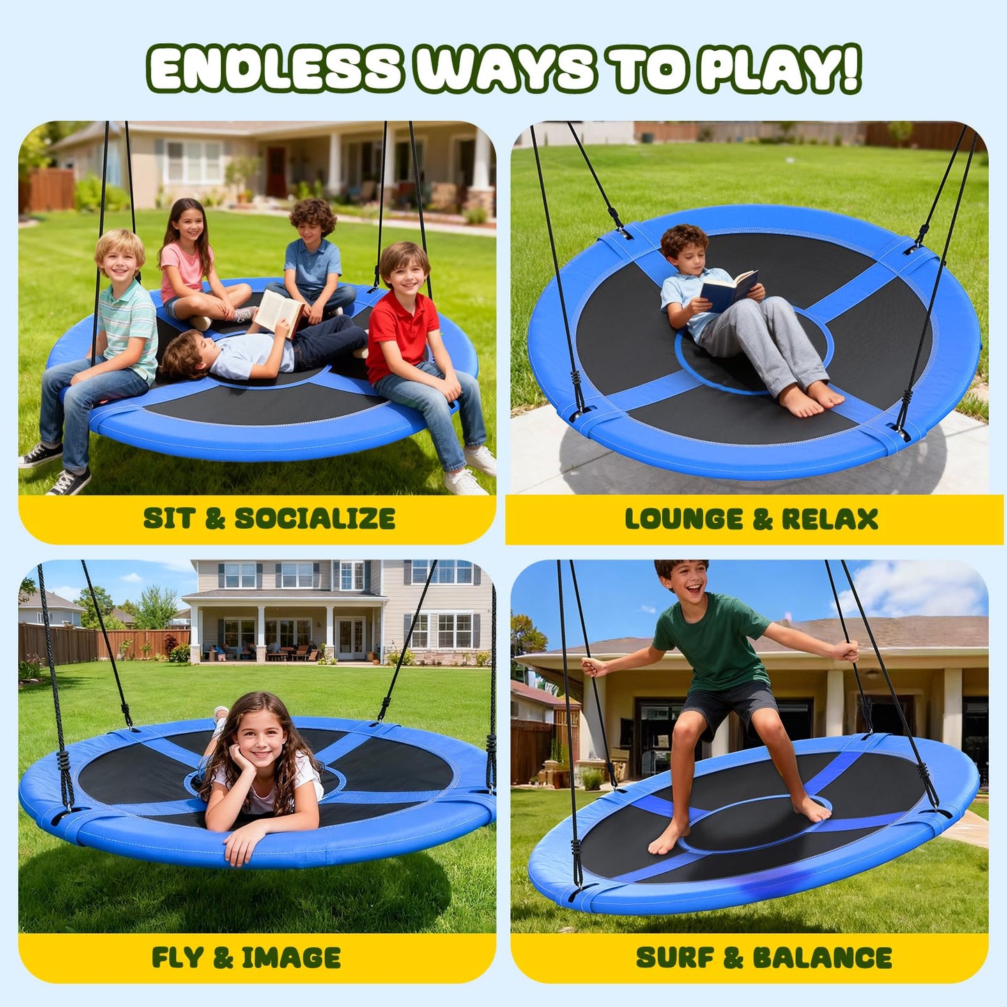 Trekassy 60-inch Large Saucer Tree Swing for Kids & Adults – 700 lb Capacity, 900D Oxford Waterproof, 2 Straps