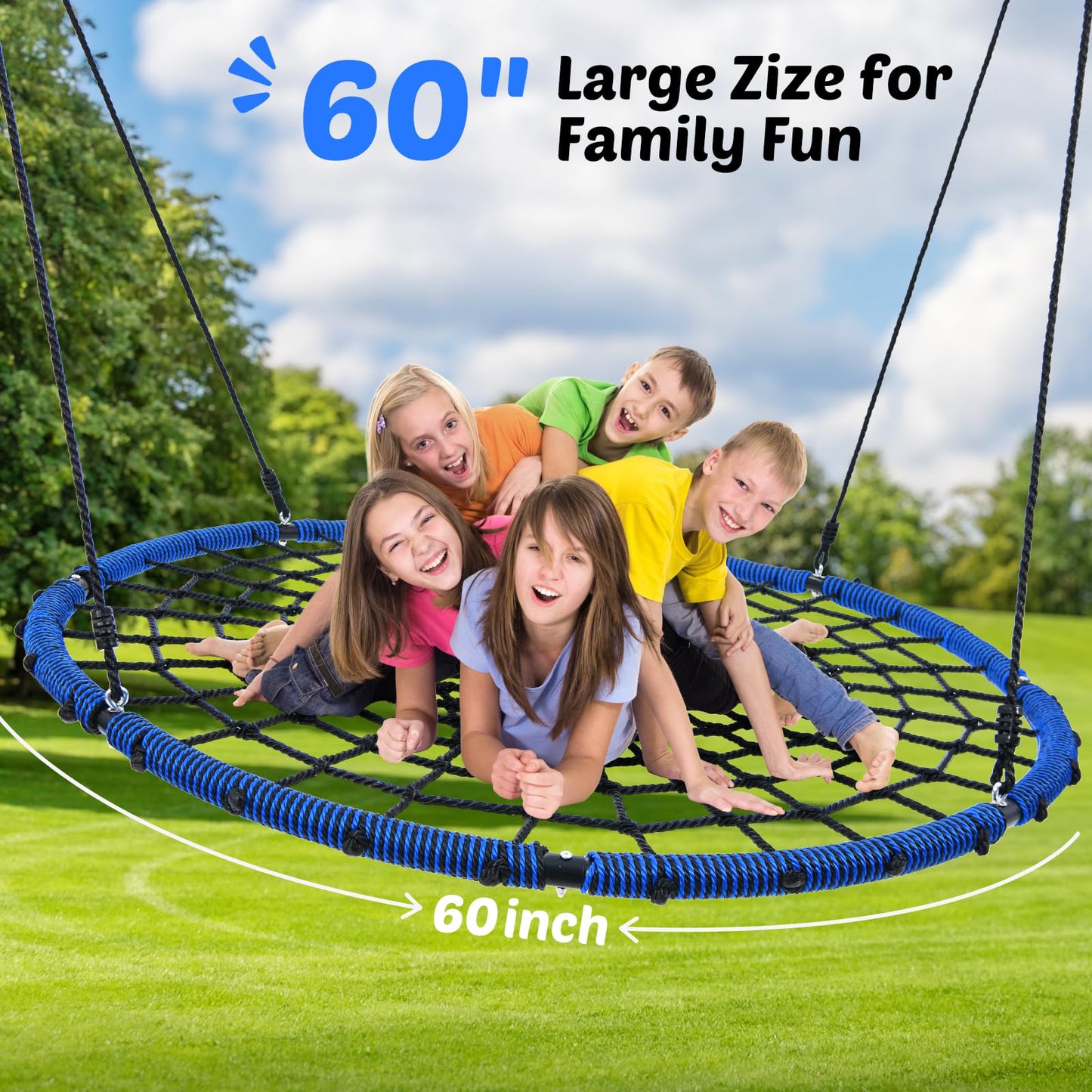 Trekassy 60" Large Spider Web Saucer Tree Swing – 750lbs Heavy-Duty Outdoor Net Swing