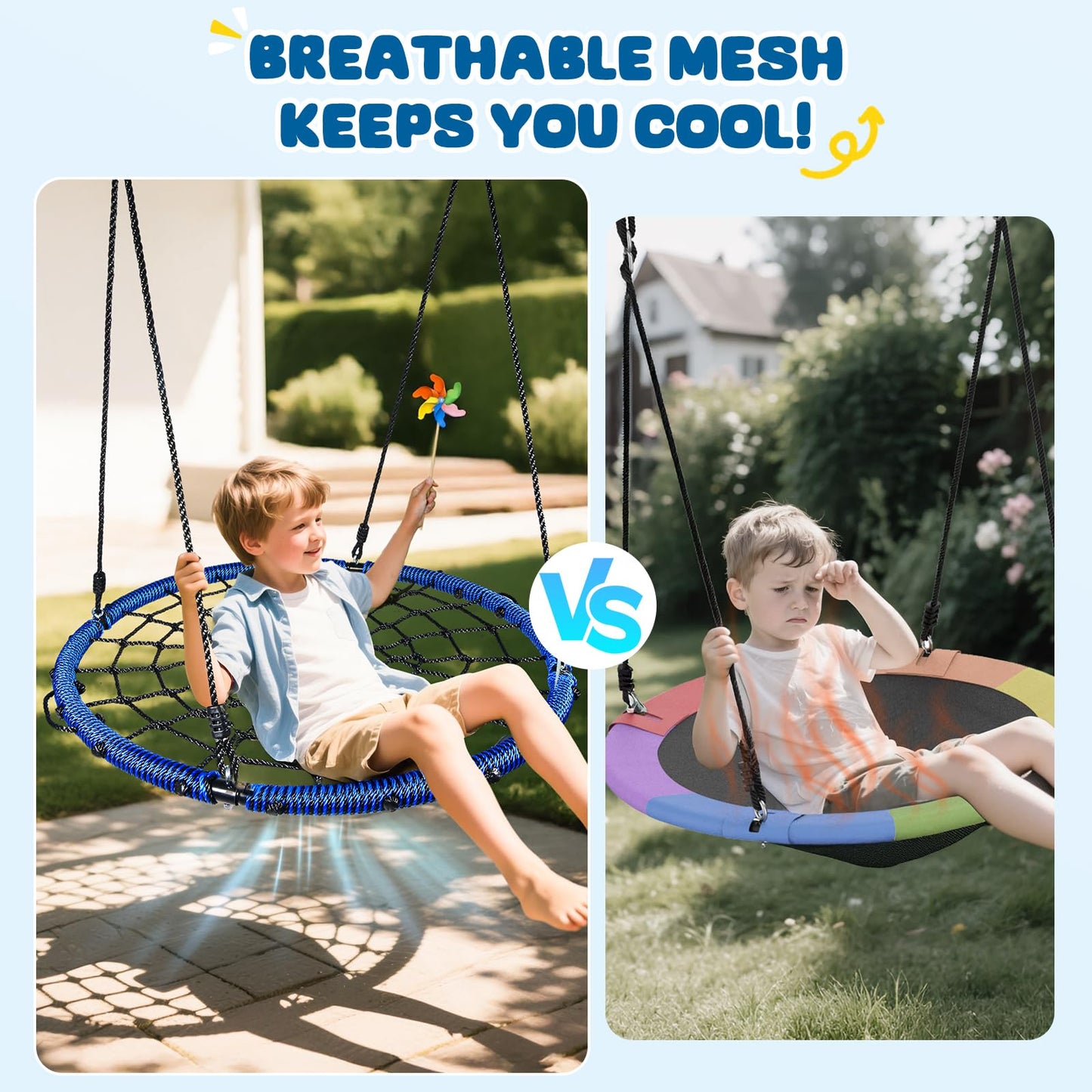Trekassy 750lbs 40-inch Spider Web Saucer Tree Swing – Outdoor Net Swing with Steel Frame & 2 Straps (Blue)
