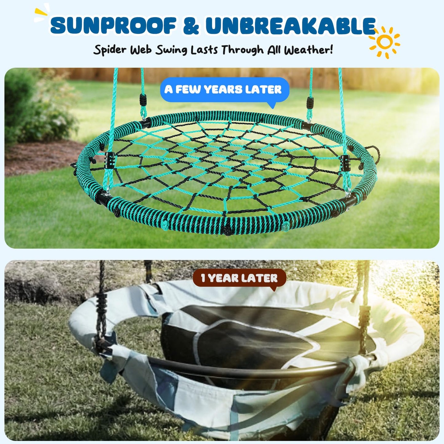 Trekassy 750lbs 40inch Spider Web Saucer Tree Swing – Outdoor Net Swing with Steel Frame & Straps