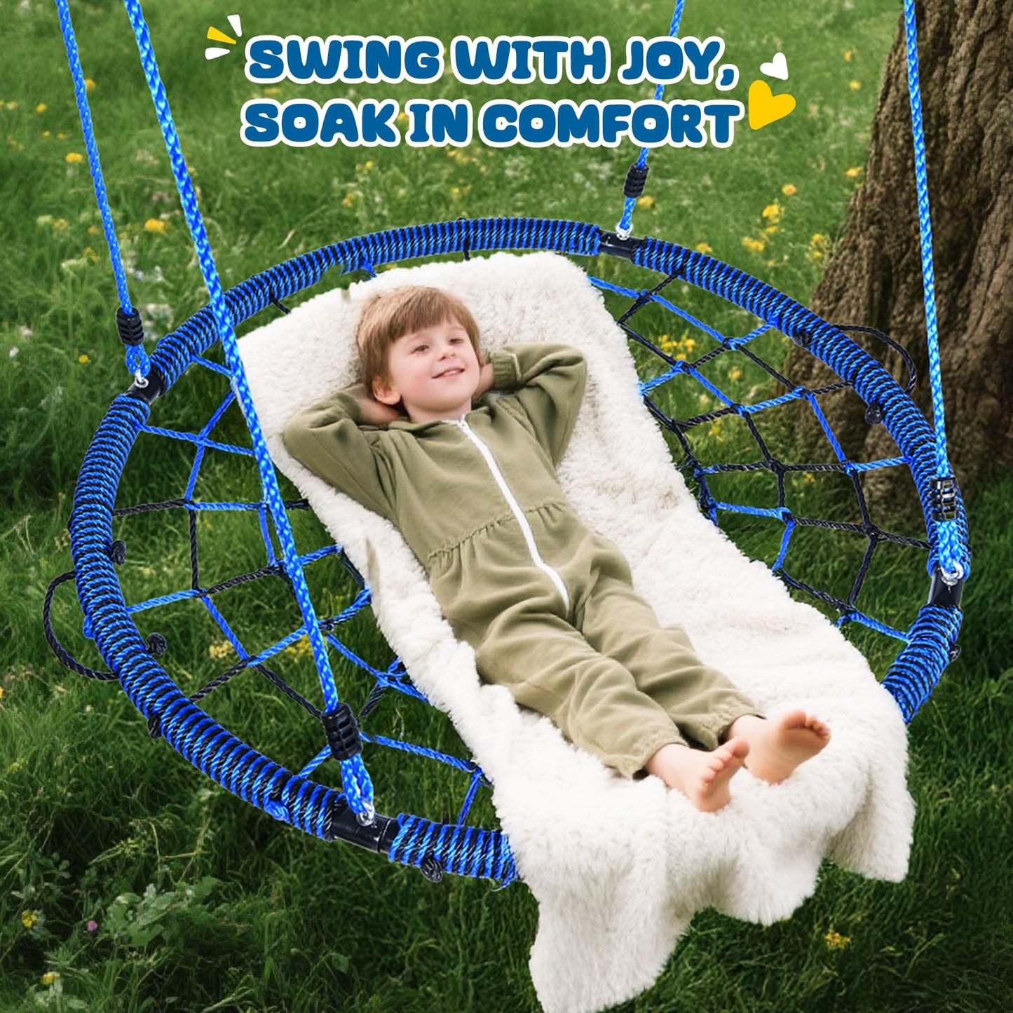 Trekassy 750lbs Spider Web Saucer Tree Swing – 40-inch Outdoor Net Swing with Steel Frame & Straps