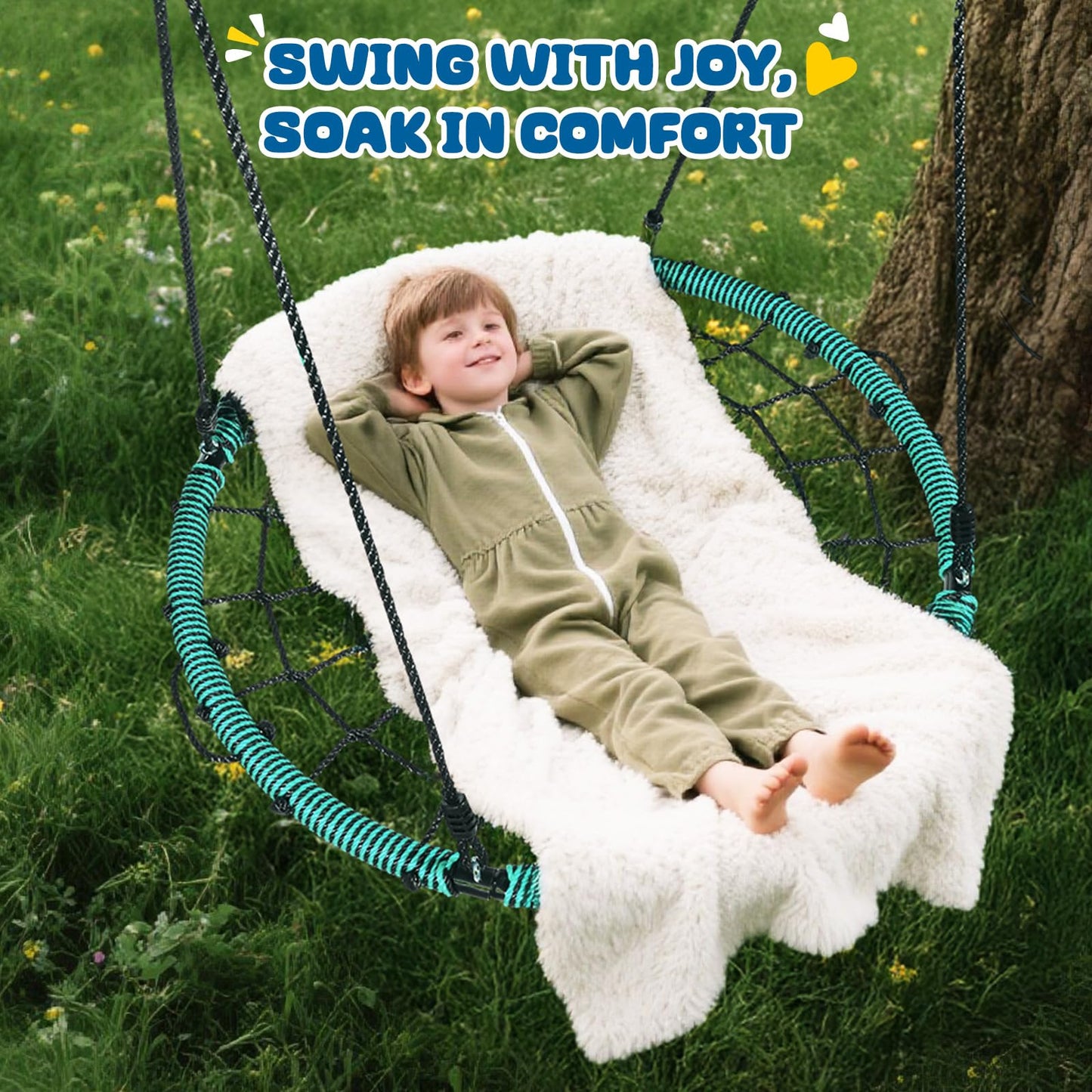 Trekassy 750lbs 40-inch Spider Web Saucer Tree Swing – Outdoor Net Swing with Steel Frame & Straps | Green