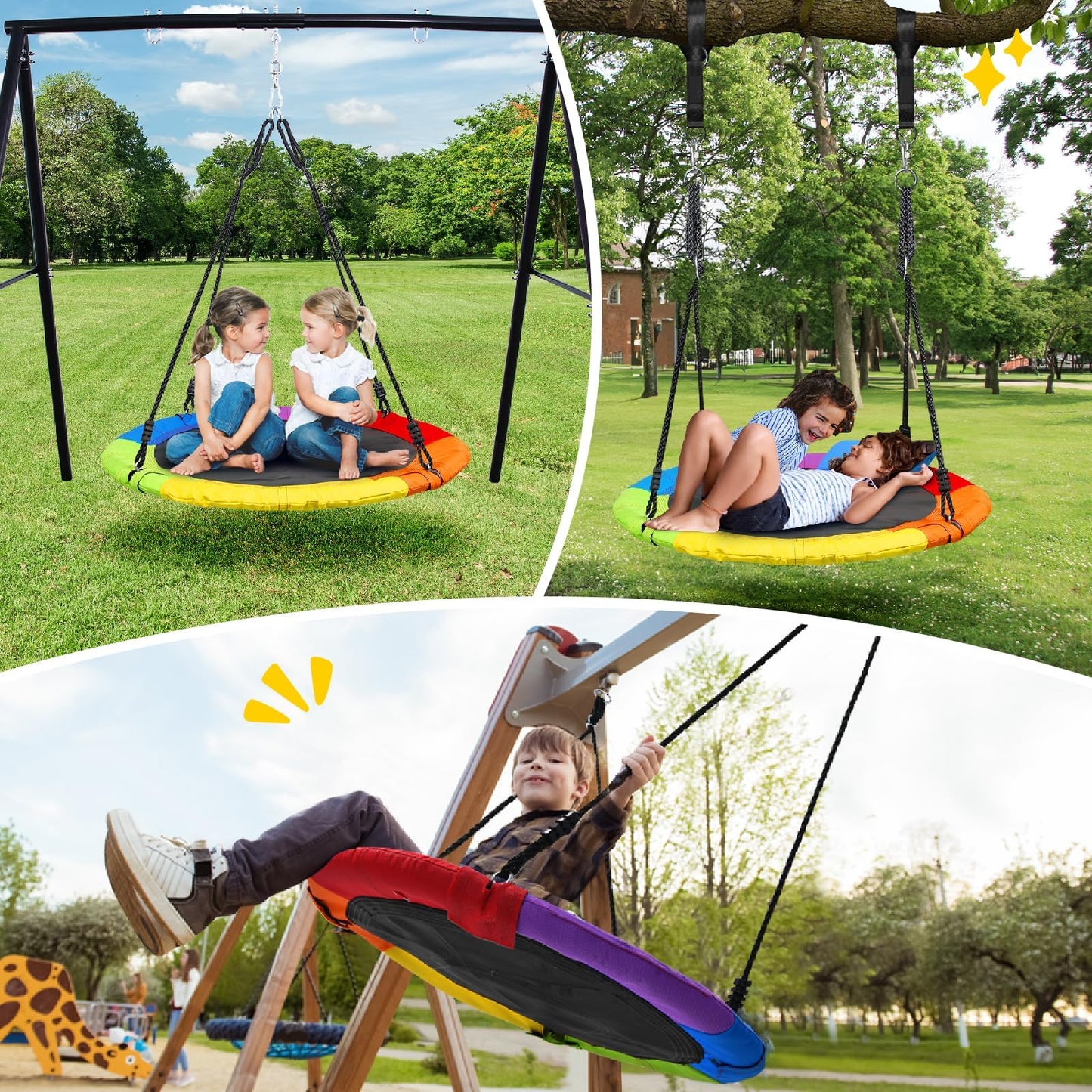 Trekassy 700lbs 40-inch Saucer Tree Swing – Outdoor 900D Oxford Fabric with Pillow, 360° Swivel, 2 Tree Straps