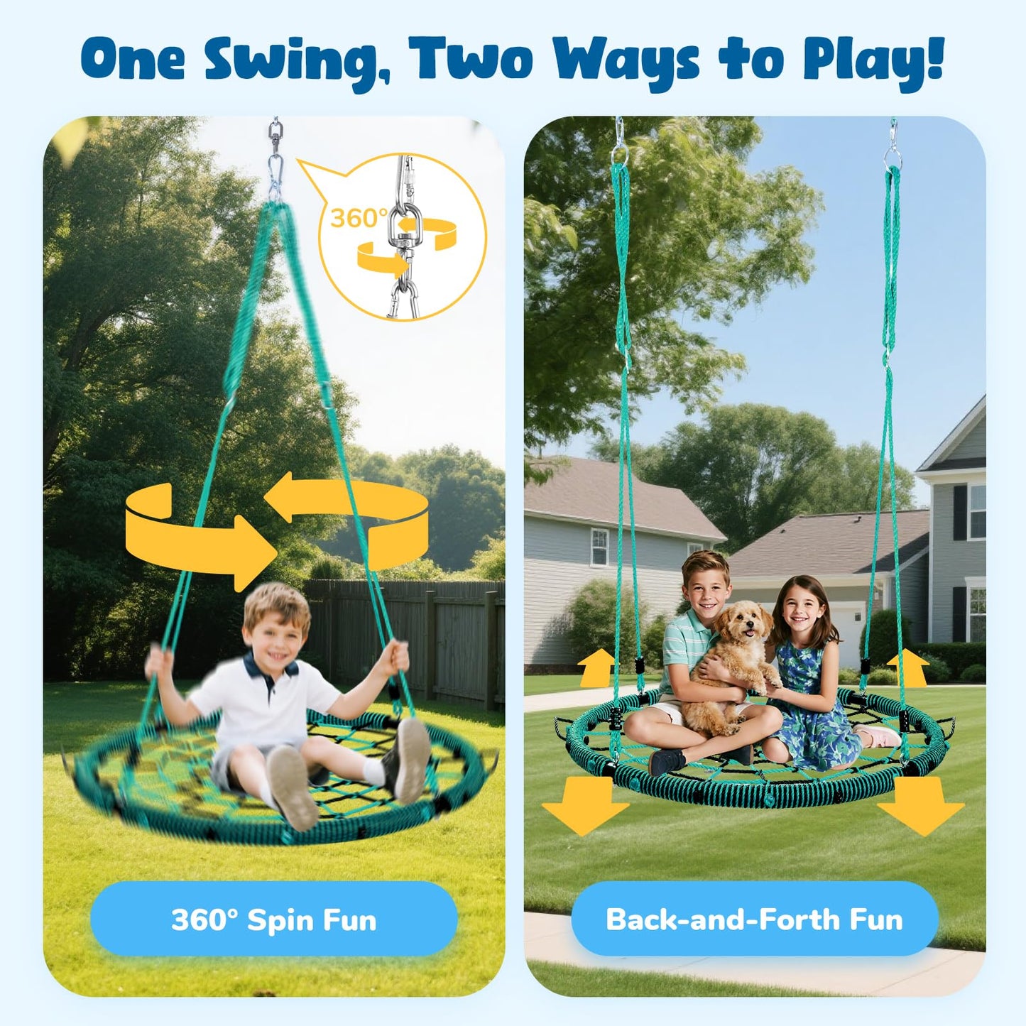Trekassy 750lbs 40inch Spider Web Saucer Tree Swing – Outdoor Net Swing with Steel Frame & Straps