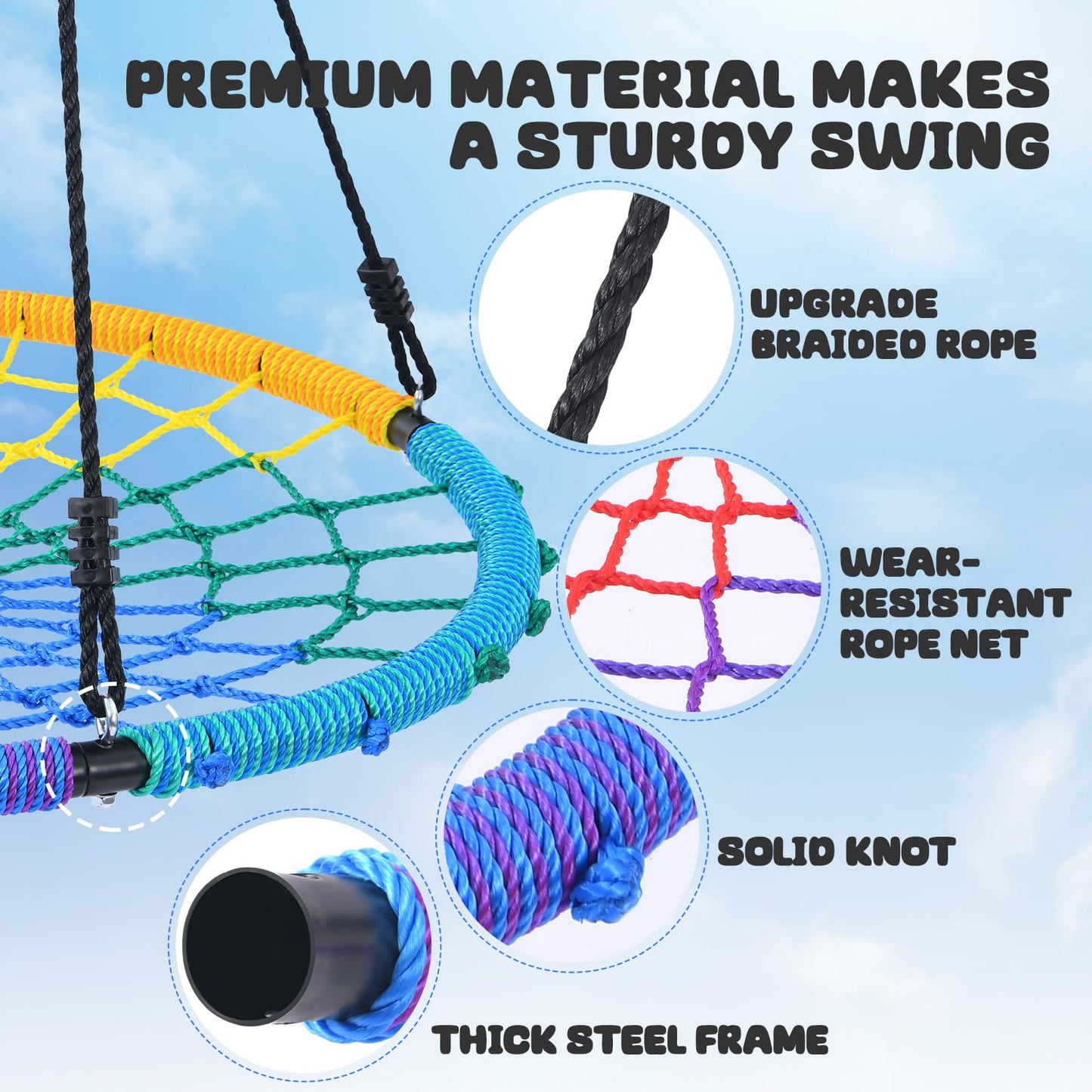 Trekassy 750lbs 40-inch Spider Web Saucer Swing – Rainbow Outdoor Net Swing