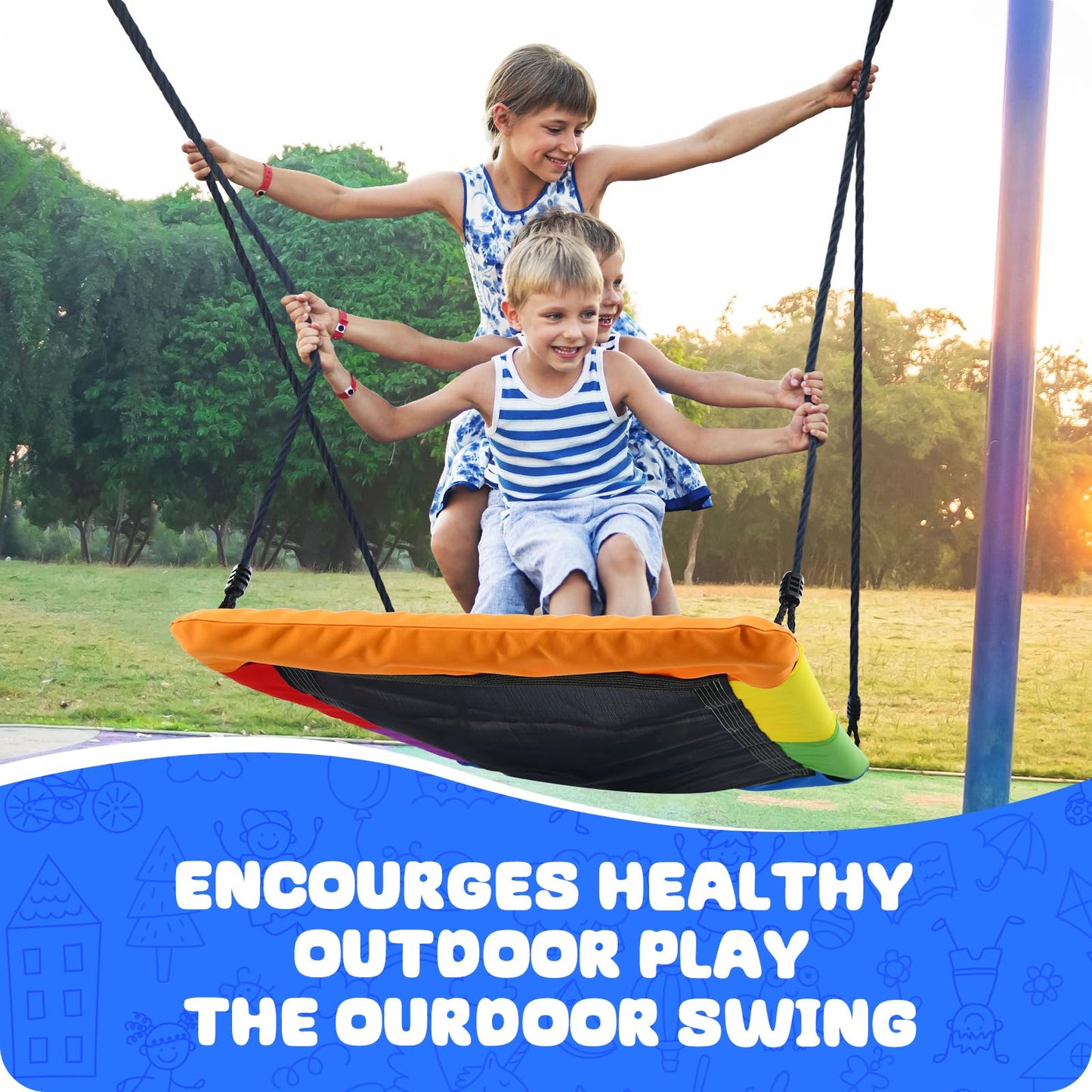 Trekassy 60-Inch Rectangle Platform Tree Swing – 700 lb Capacity, All-Weather Outdoor Swing for Kids & Adults (Rainbow)