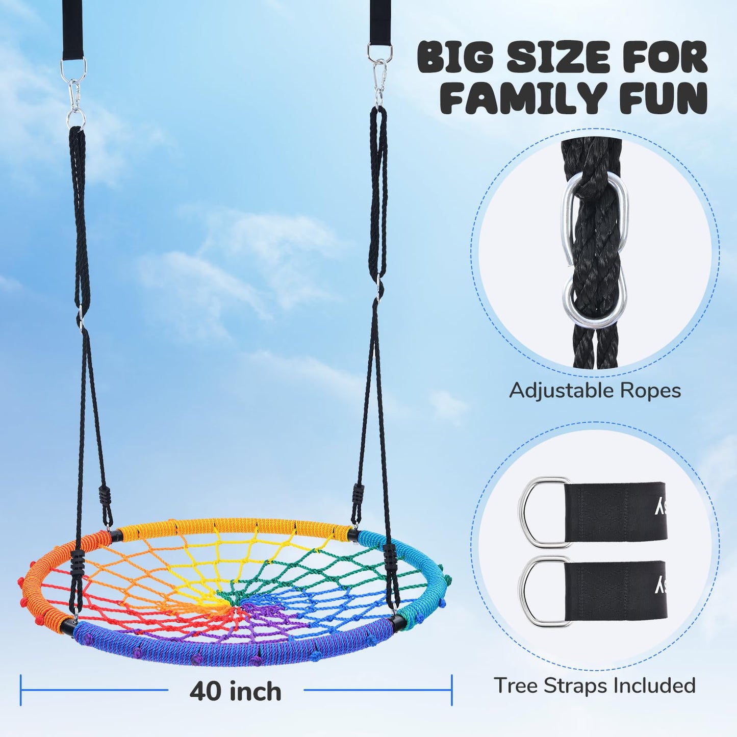 Trekassy 750lbs 40-inch Spider Web Saucer Swing – Rainbow Outdoor Net Swing