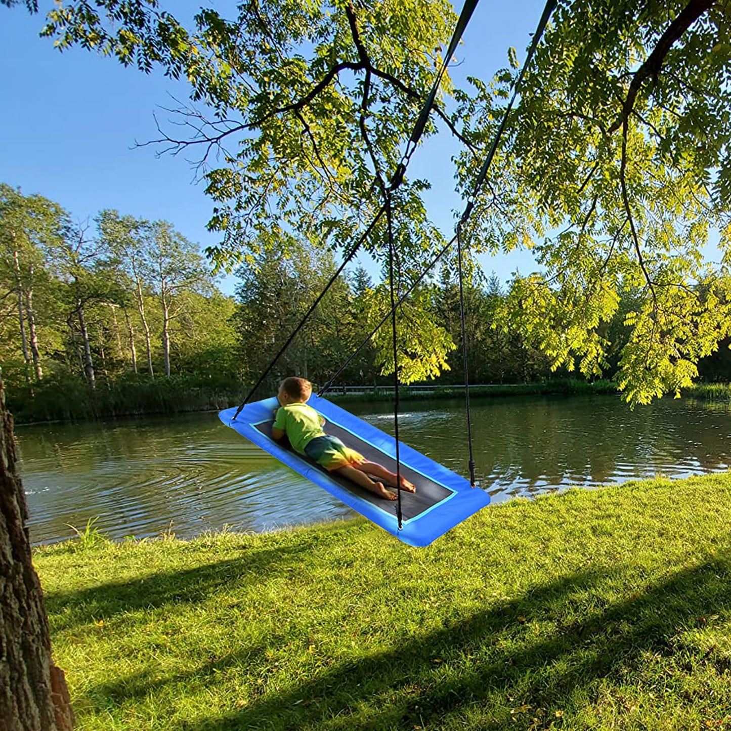 Trekassy 60-Inch Rectangle Tree Swing - 700 lb Capacity, Waterproof Platform, Installation Kit (Blue)