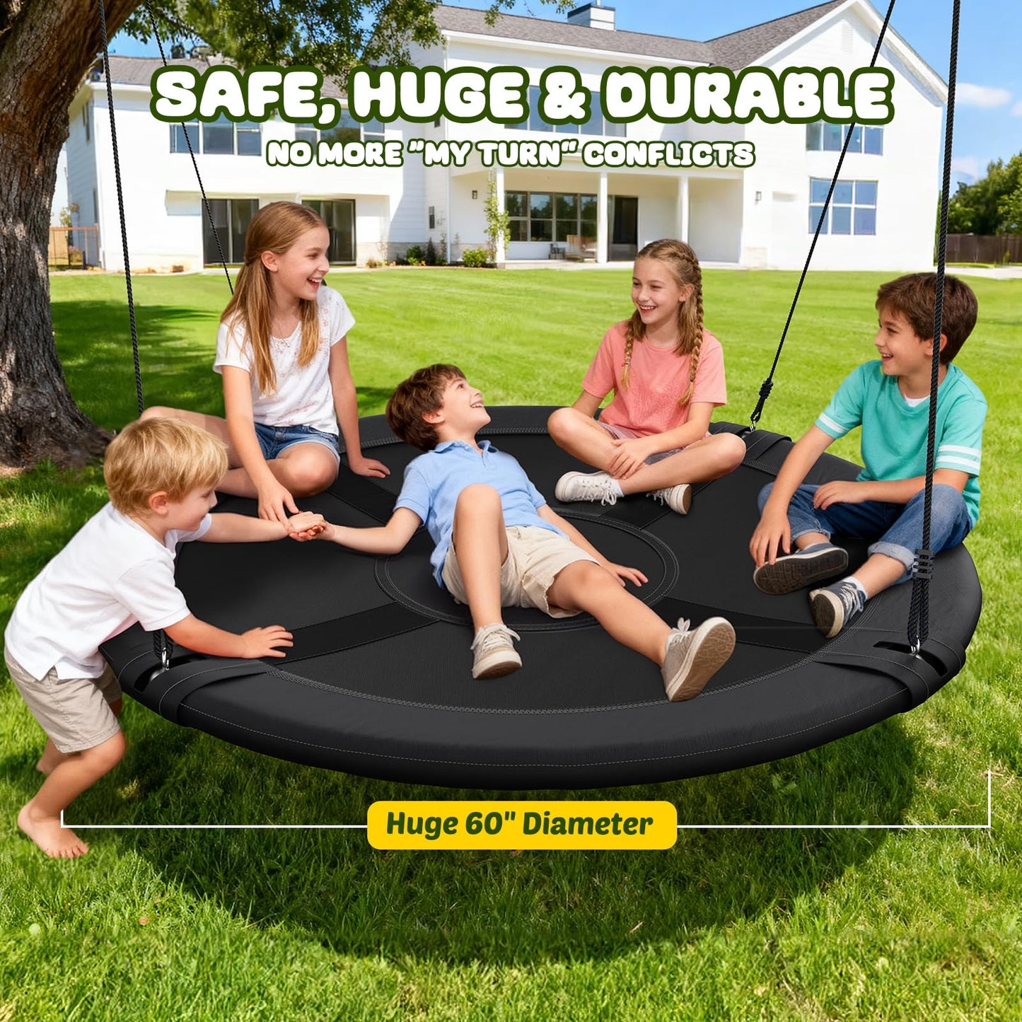 Trekassy 60-inch Large Saucer Swing for Kids and Adults – 900D Oxford Waterproof with 2 Straps