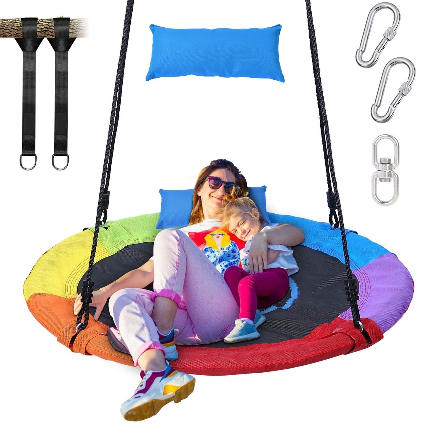 Trekassy 700lbs 40-inch Saucer Tree Swing – Outdoor 900D Oxford Fabric with Pillow, 360° Swivel, 2 Tree Straps