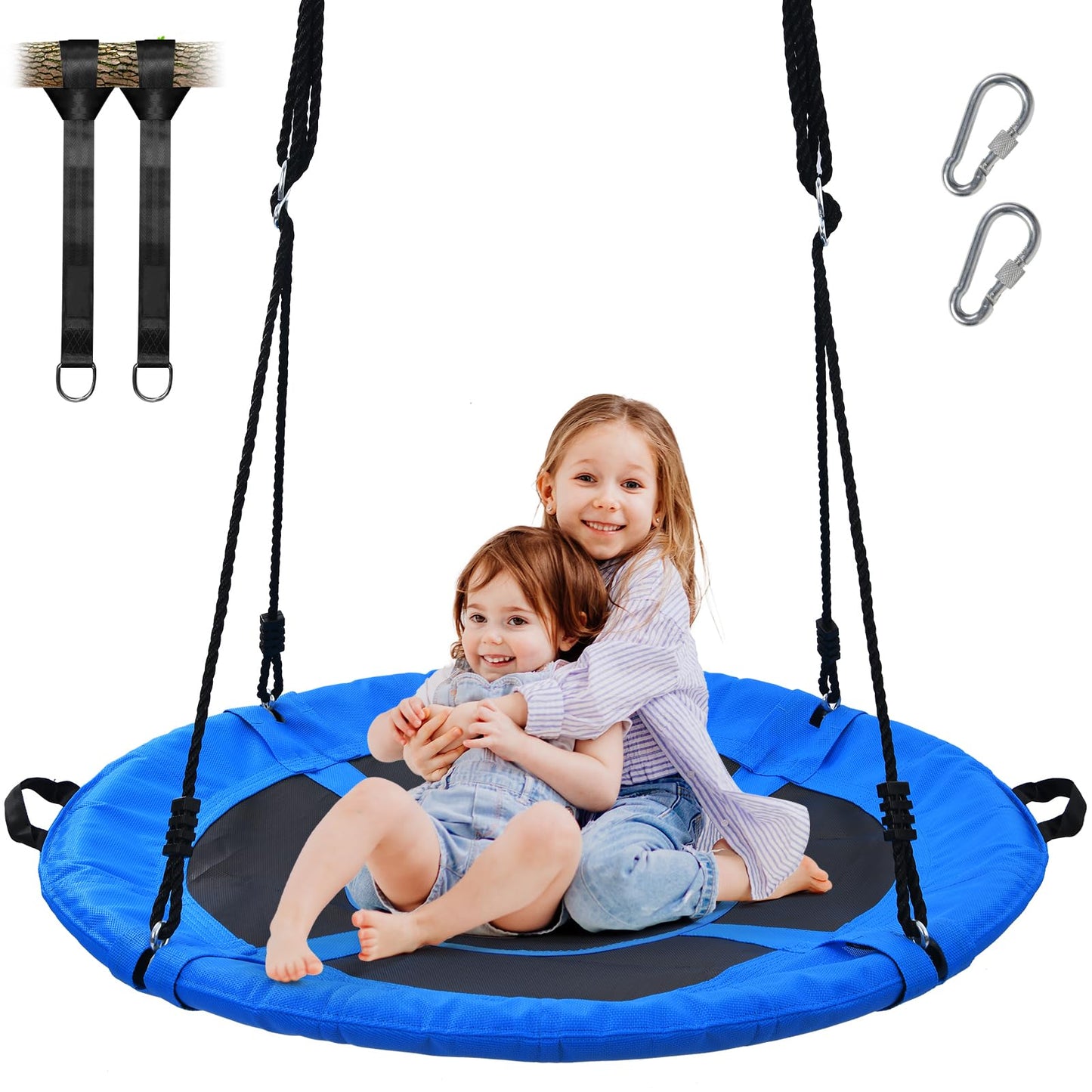 Trekassy 700lb 40" Saucer Tree Swing – Outdoor Textilene, Straps, Blue