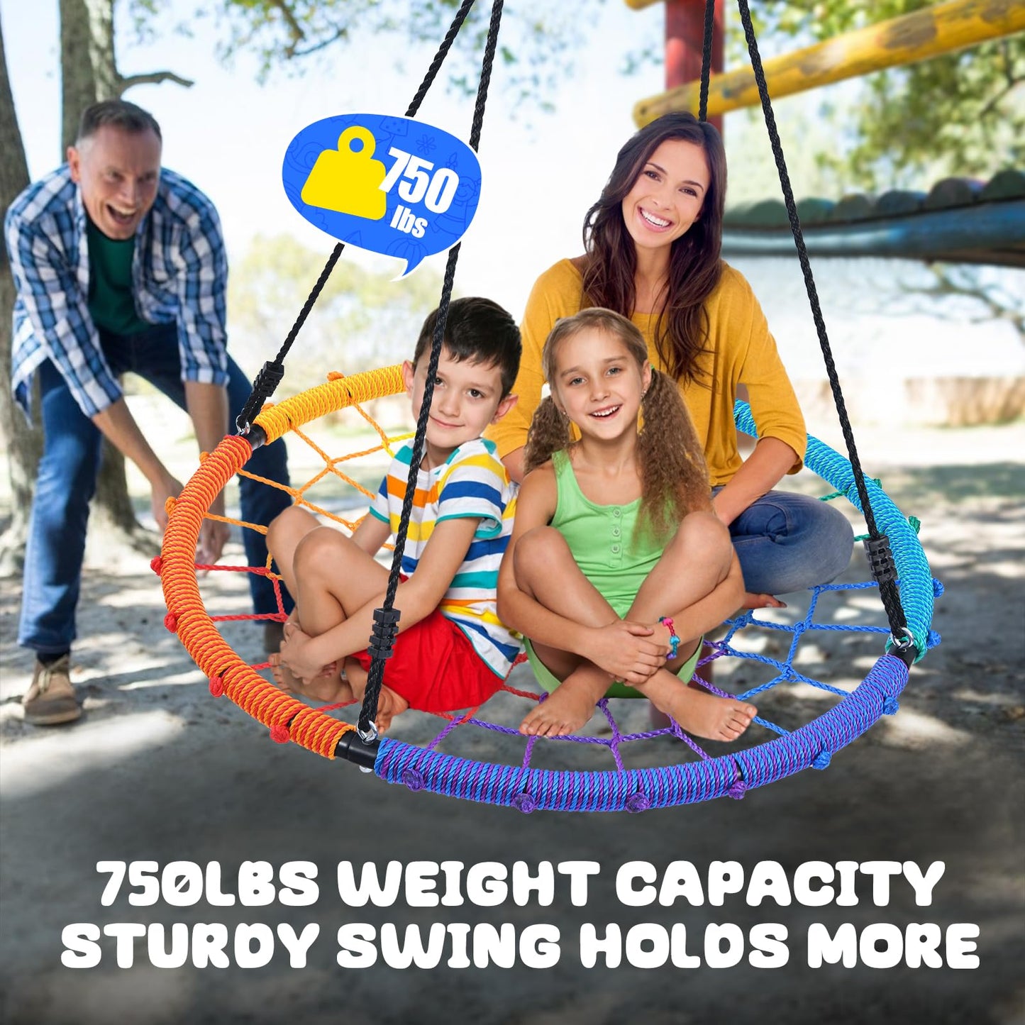 Trekassy 750lbs 40-inch Spider Web Saucer Swing – Rainbow Outdoor Net Swing