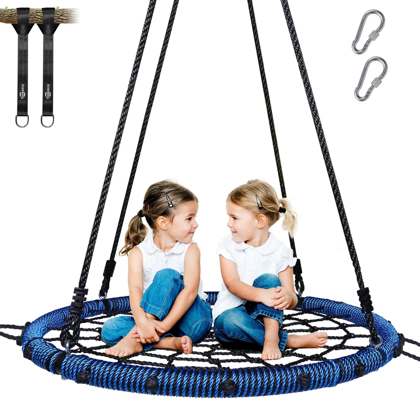 Trekassy 750lbs 40-inch Spider Web Saucer Tree Swing – Outdoor Net Swing with Steel Frame & 2 Straps (Blue)
