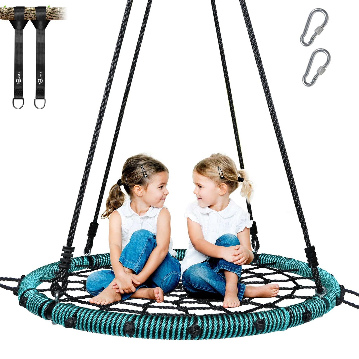 Trekassy 750lbs 40-inch Spider Web Saucer Tree Swing – Outdoor Net Swing with Steel Frame & Straps | Green