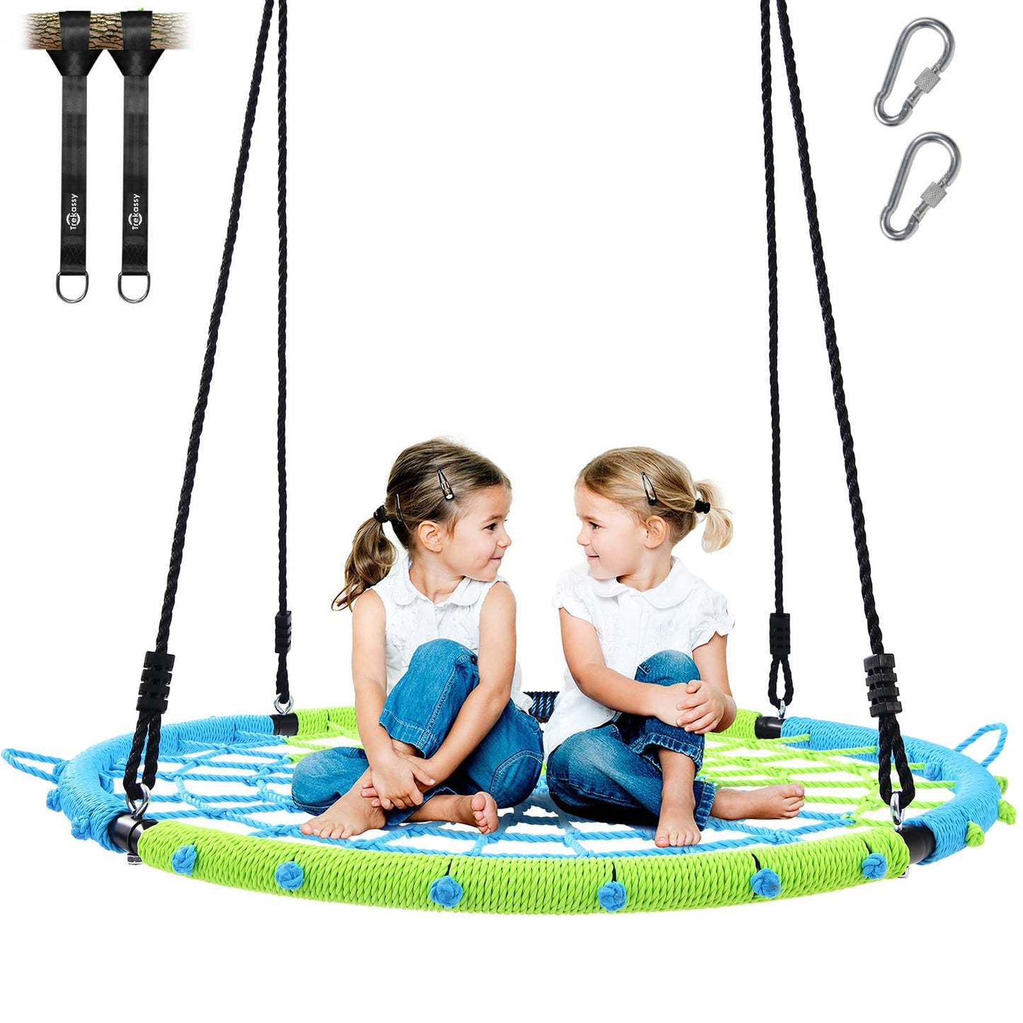Trekassy 750lbs Spider Web Saucer Swing - 40-inch Steel Frame, Outdoor Net Swing with Straps (Blue & Green)