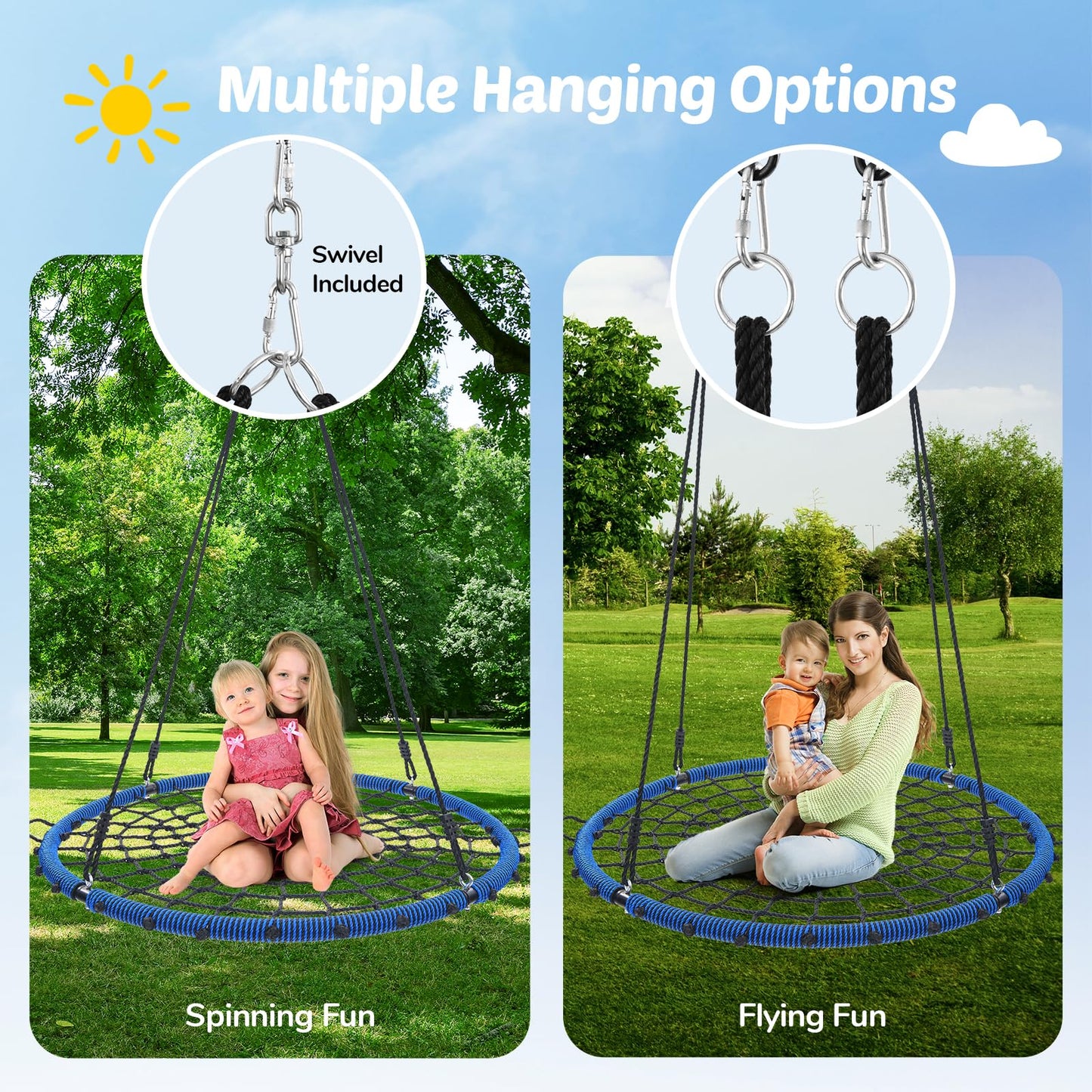 Trekassy 45-inch Spider Web Tree Swing – 750lbs Capacity, Outdoor Net Swing