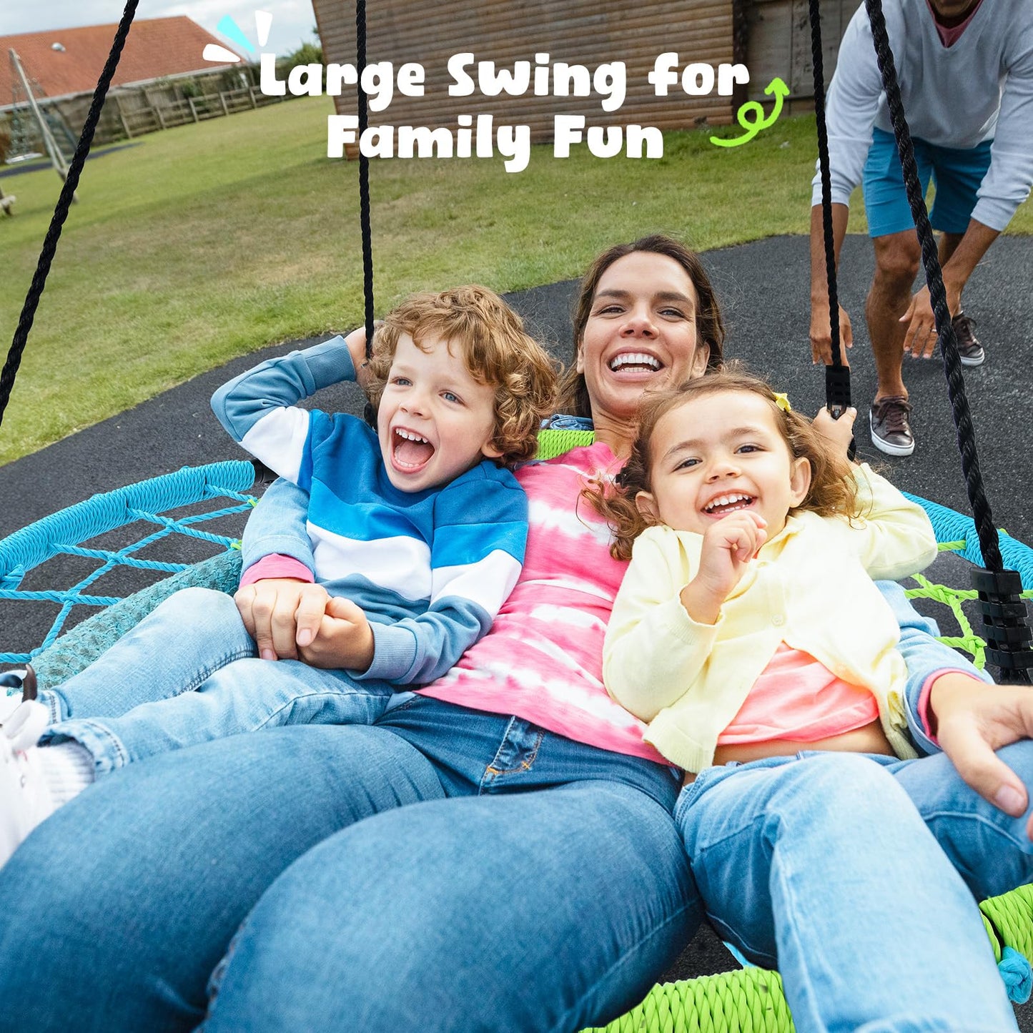 Trekassy 750lbs Spider Web Saucer Swing - 40-inch Steel Frame, Outdoor Net Swing with Straps (Blue & Green)