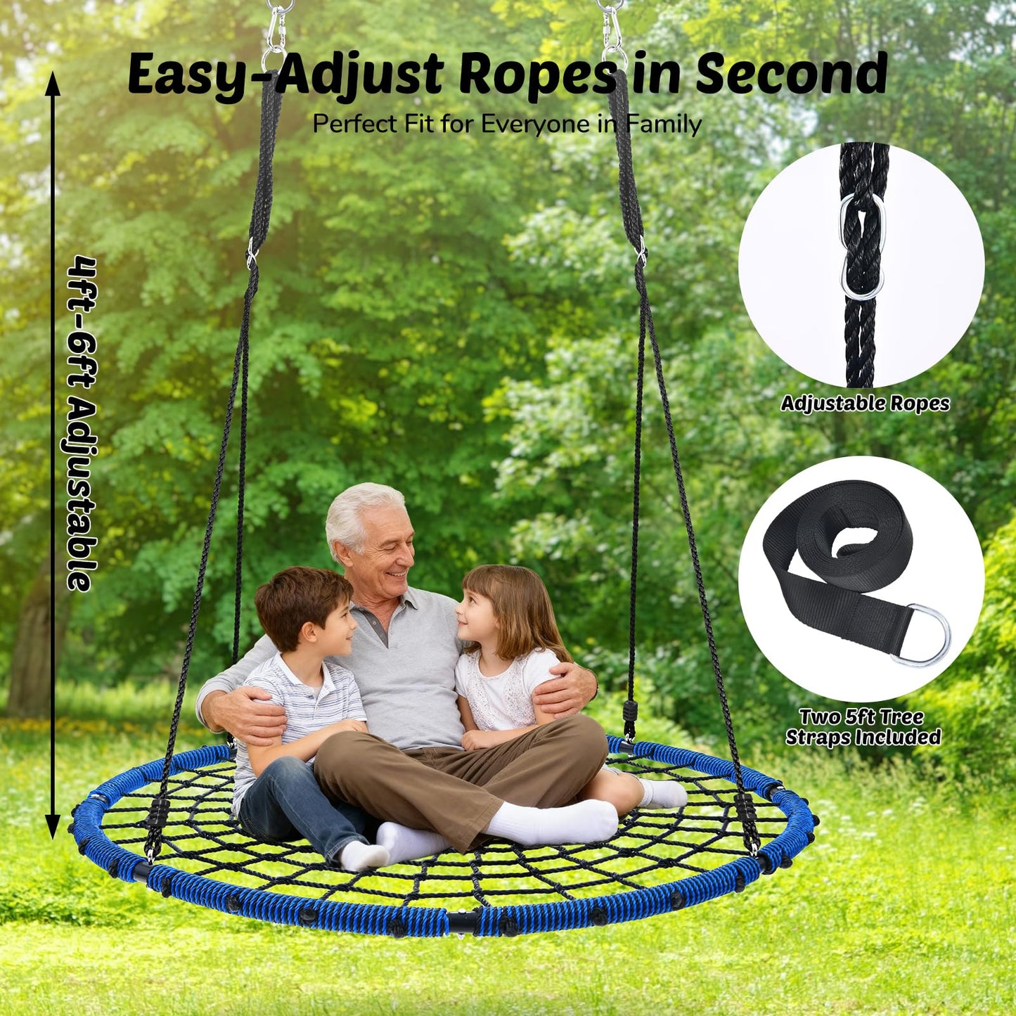Trekassy 60" Large Spider Web Saucer Tree Swing – 750lbs Heavy-Duty Outdoor Net Swing