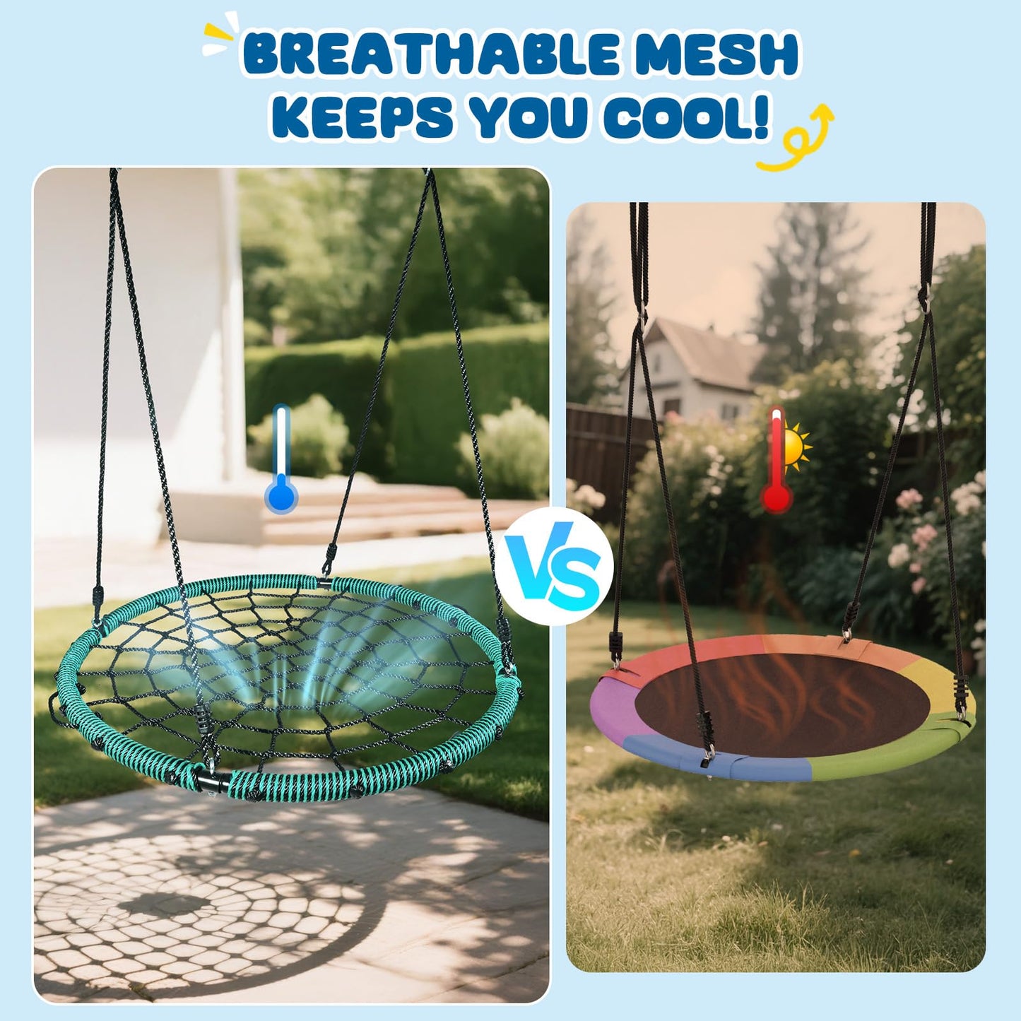 Trekassy 750lbs 40-inch Spider Web Saucer Tree Swing – Outdoor Net Swing with Steel Frame & Straps | Green