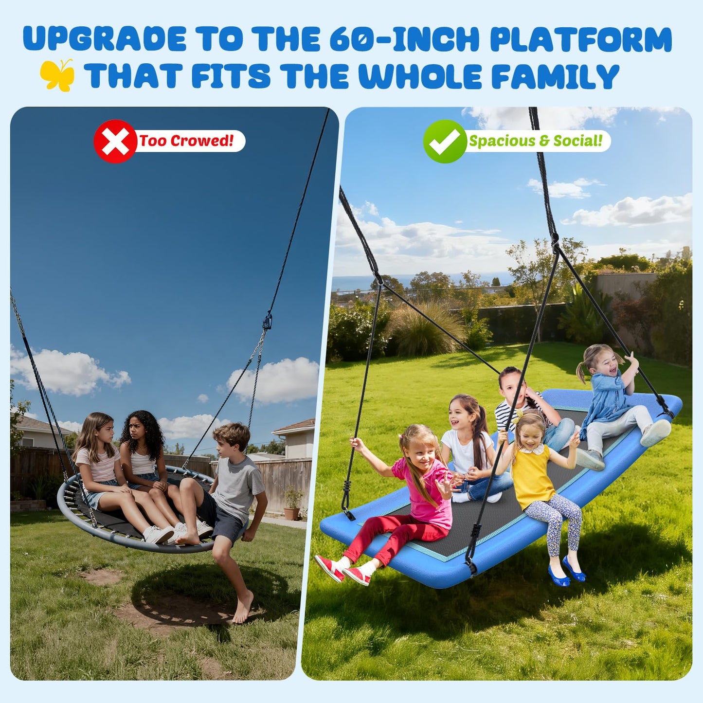 Trekassy 700lb Giant 60-inch Skycurve Platform Tree Swing Blue | Family Fun for Kids & Adults