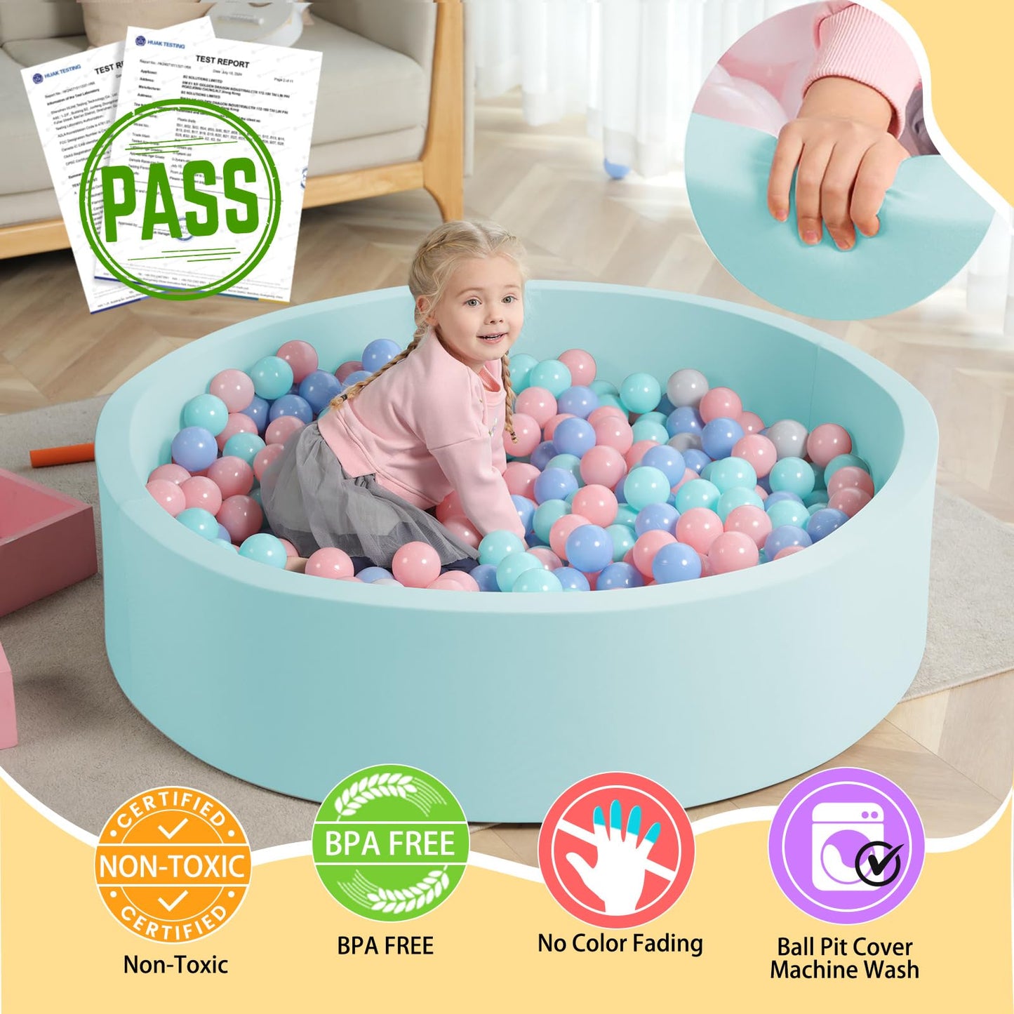 TRENDBOX Extra Large Soft Foam Ball Pit 51.2 x 11.8 in – Indoor Kids Play Space (NO Balls)