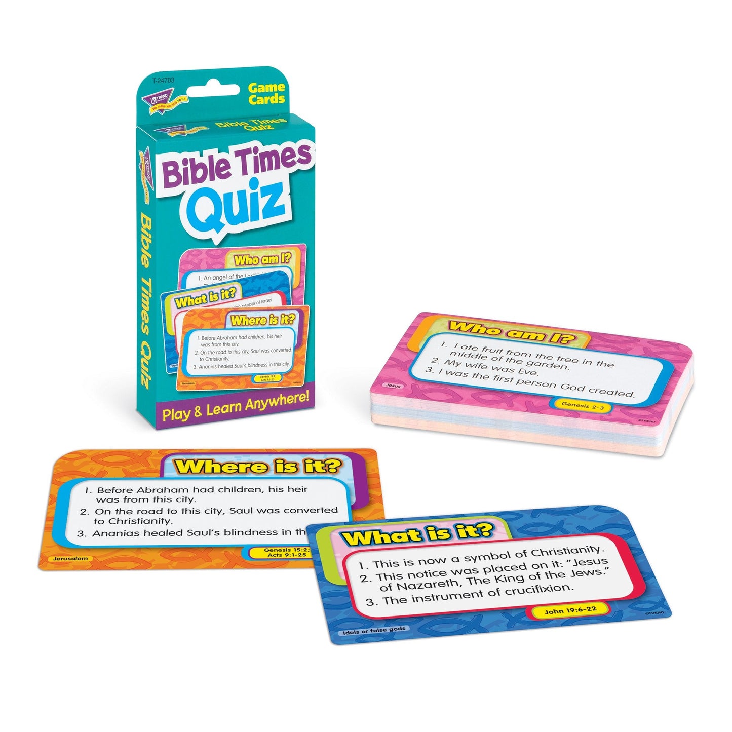 Trend Enterprises Bible Times Quiz Challenge Cards – 56 Two-Sided Bible Quizzes (Ages 7+)