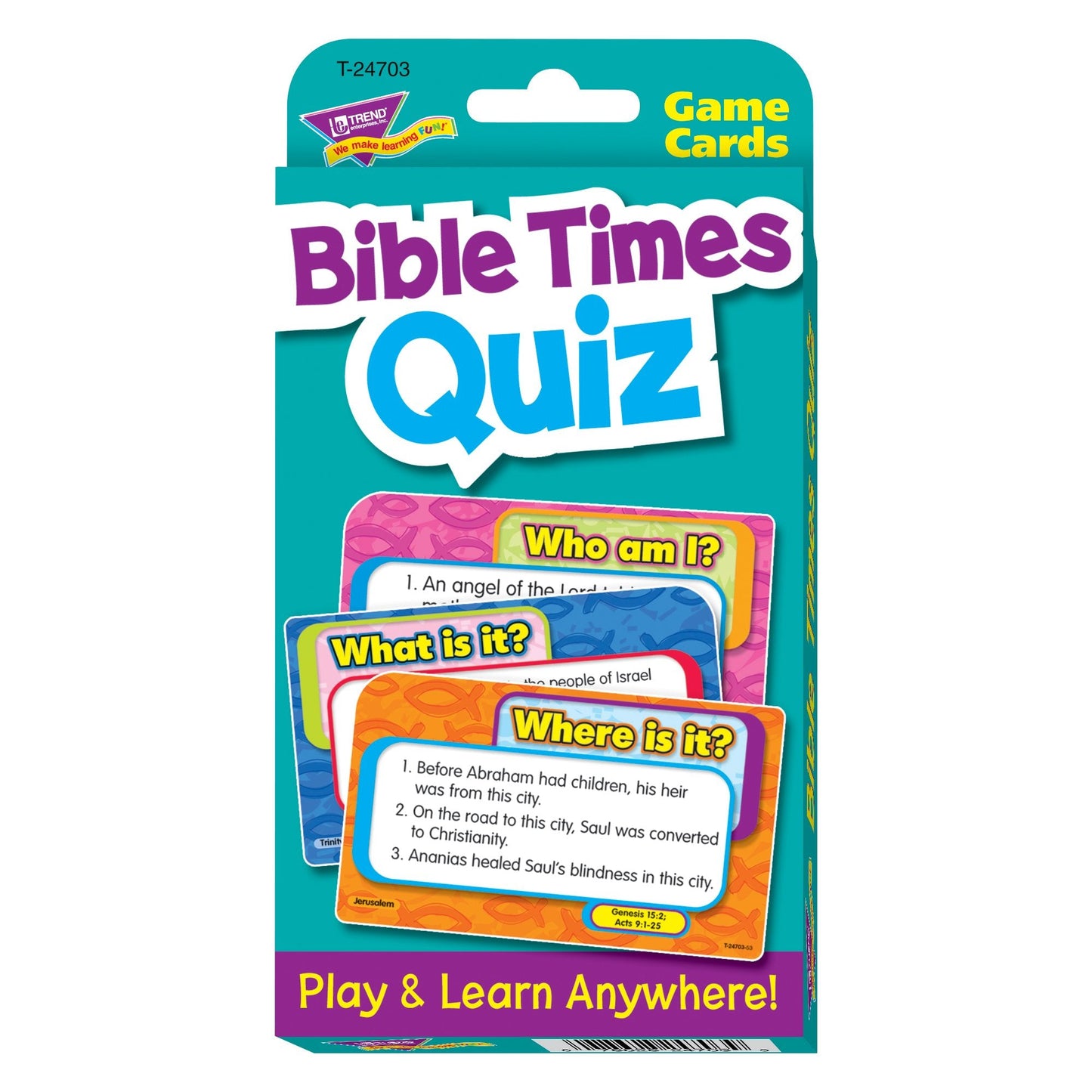 Trend Enterprises Bible Times Quiz Challenge Cards – 56 Two-Sided Bible Quizzes (Ages 7+)