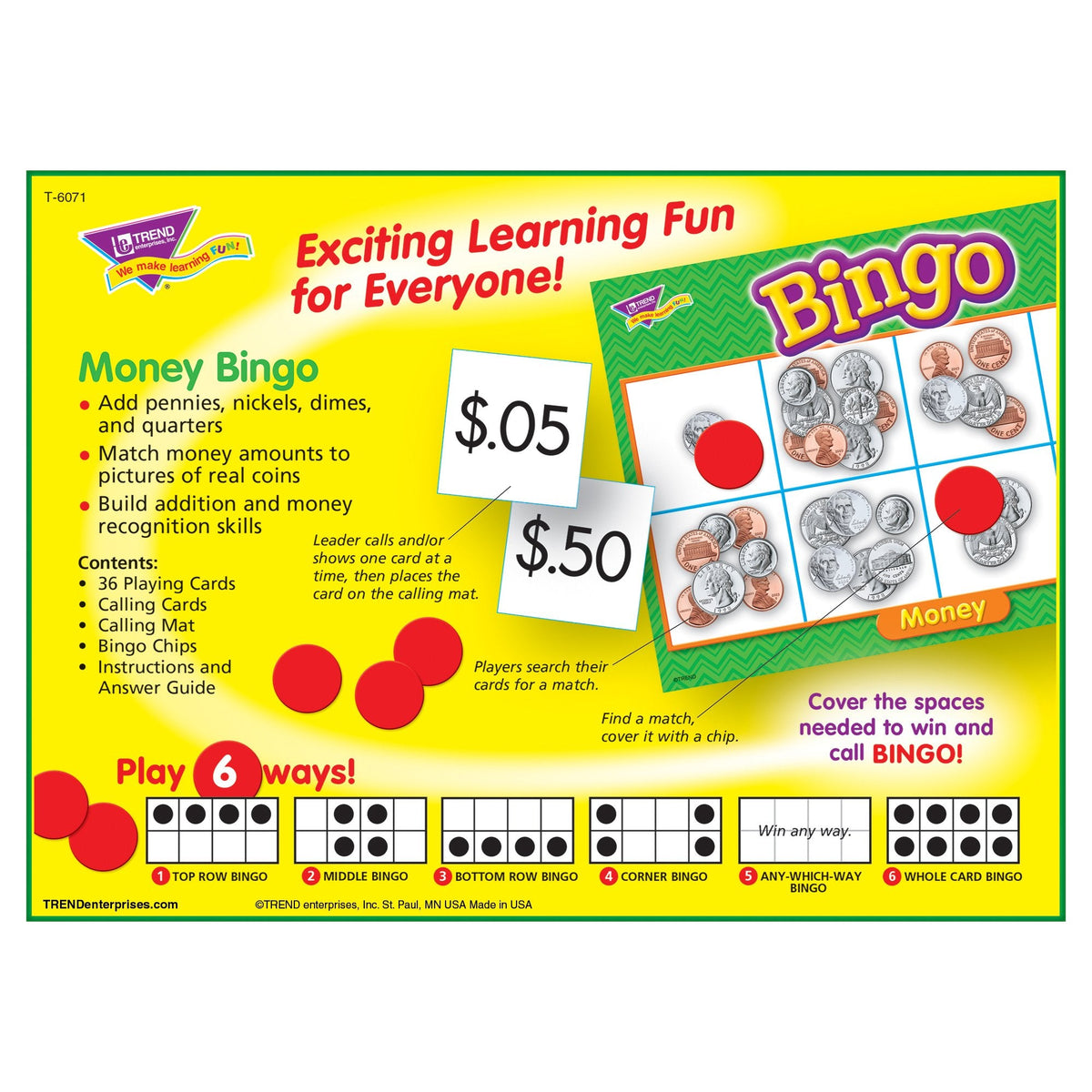 Trend Enterprises Money Bingo Game — 6 Learning Ways for Classrooms and Home (Ages 5+)