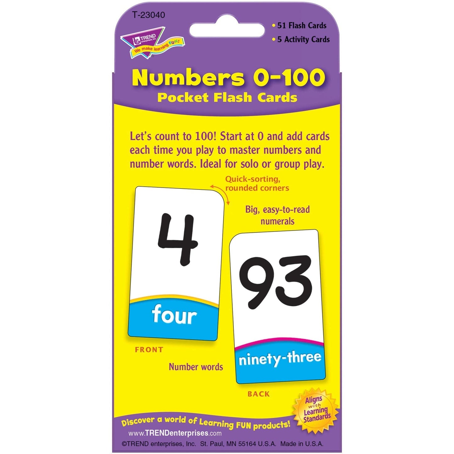 Trend Enterprises Numbers 0-100 Pocket Flash Cards – 56 Two-Sided, Durable Math Practice