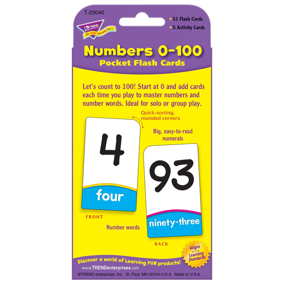 Trend Enterprises Numbers 0-100 Pocket Flash Cards – 56 Two-Sided, Durable Math Practice