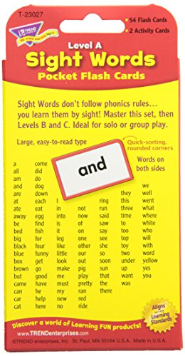 Trend Enterprises Sight Words Level A Pocket Flash Cards – 56 Two-Sided Cards, 108 Common Words, Ages 4+