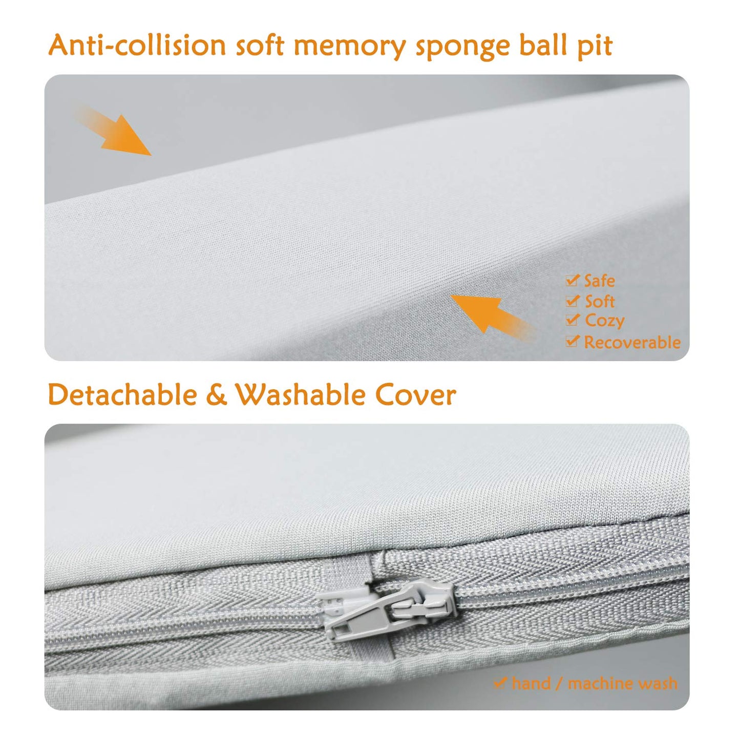 TrendBox Ball Pit Memory Foam Square 35.4x35.4x13.8 in – Cozy Safe Toddler Play Space (Light Gray)