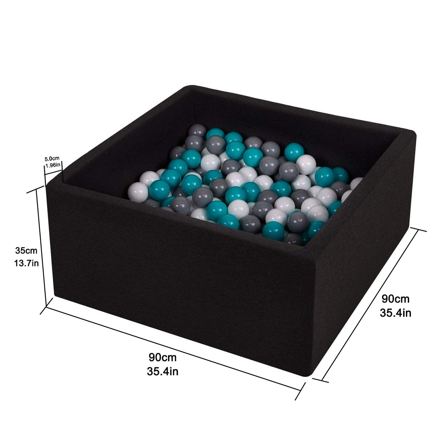 TRENDBOX Ball Pit — Memory Foam Square Play Space for Toddlers, 35.4x35.4x13.8in
