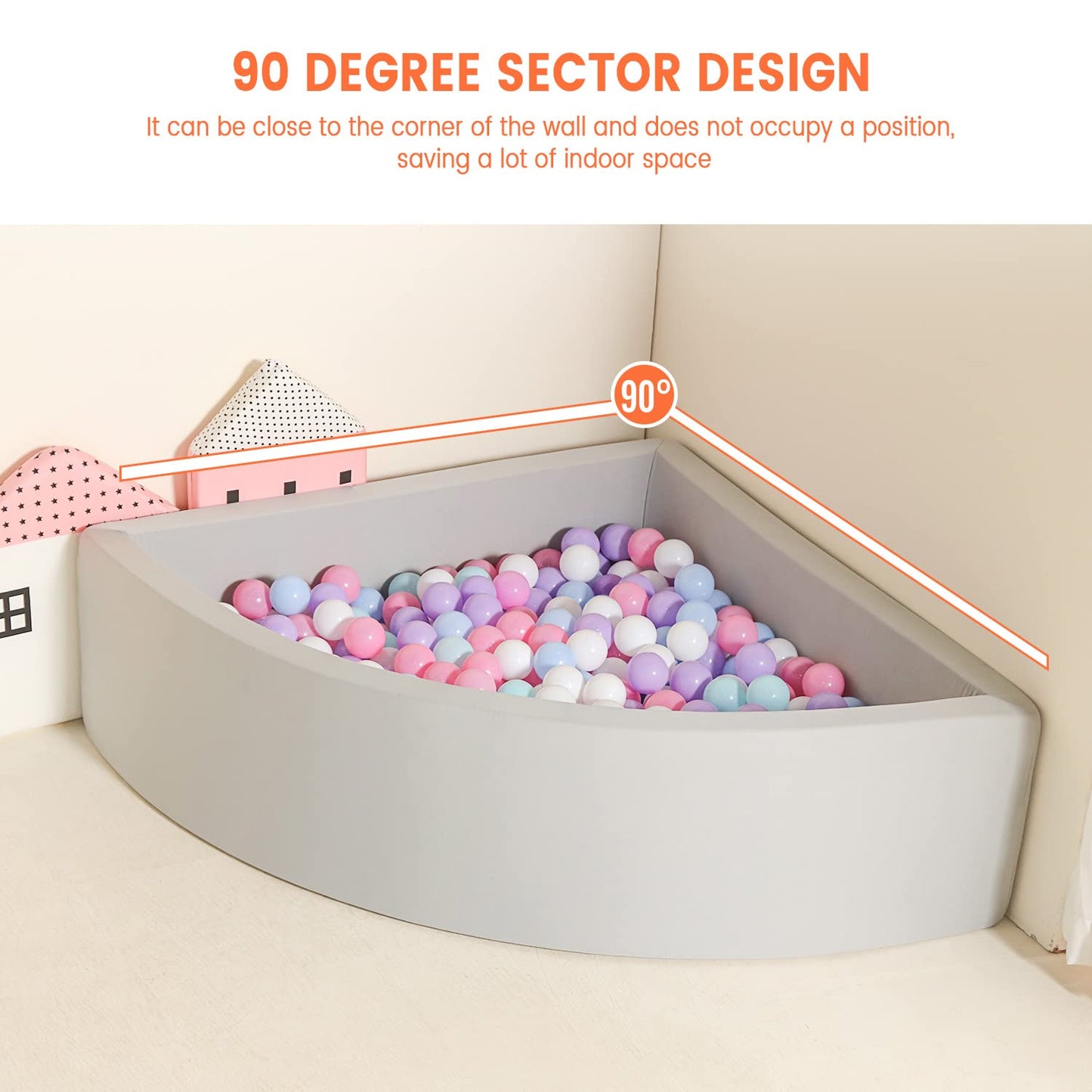 TRENDBOX Ball Pit for Toddlers – Memory Foam Square 90x90 cm, Light Gray