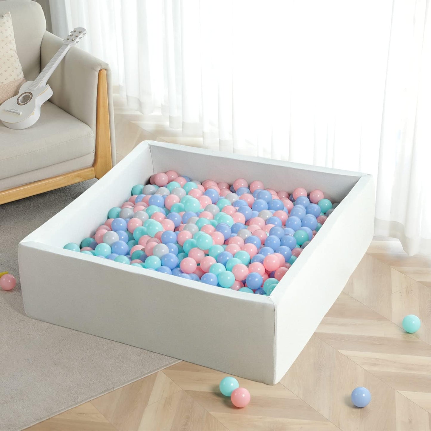 TRENDBOX Extra Large Ball Pit 47.2 x 47.2 x 13.8 in | Memory Foam Play Space for Toddlers – White (Balls NOT Included)