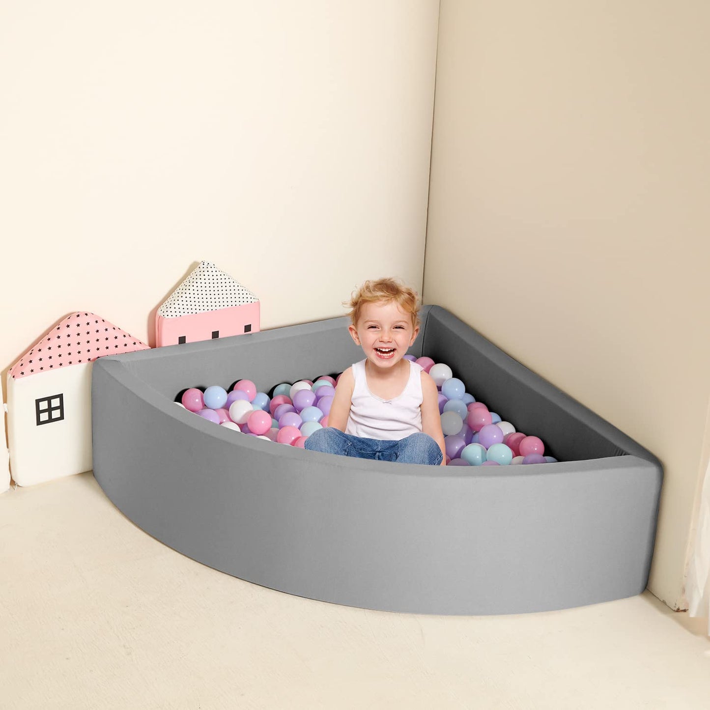 TRENDBOX Ball Pit for Toddlers — Memory Foam, 90x90 cm, Dark Gray